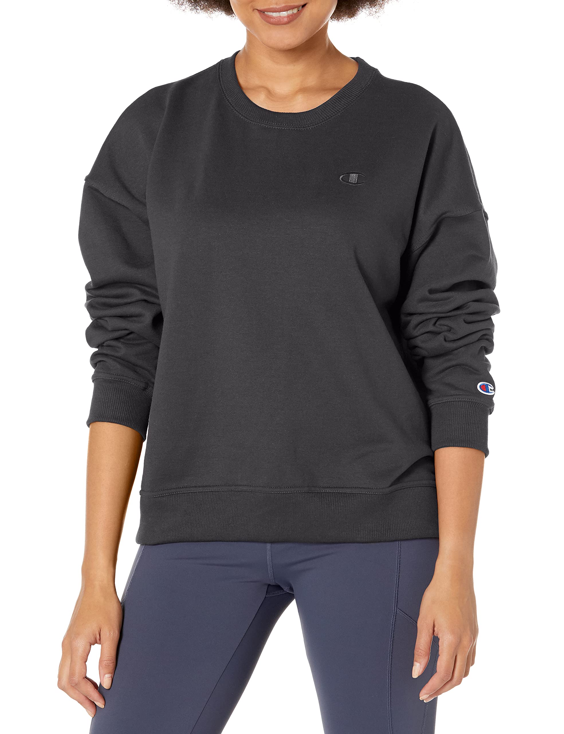 Champion Felpa da donna, Powerblend, girocollo da donna, logo C (taglie forti disponibili), Logo C nero, X-Large
