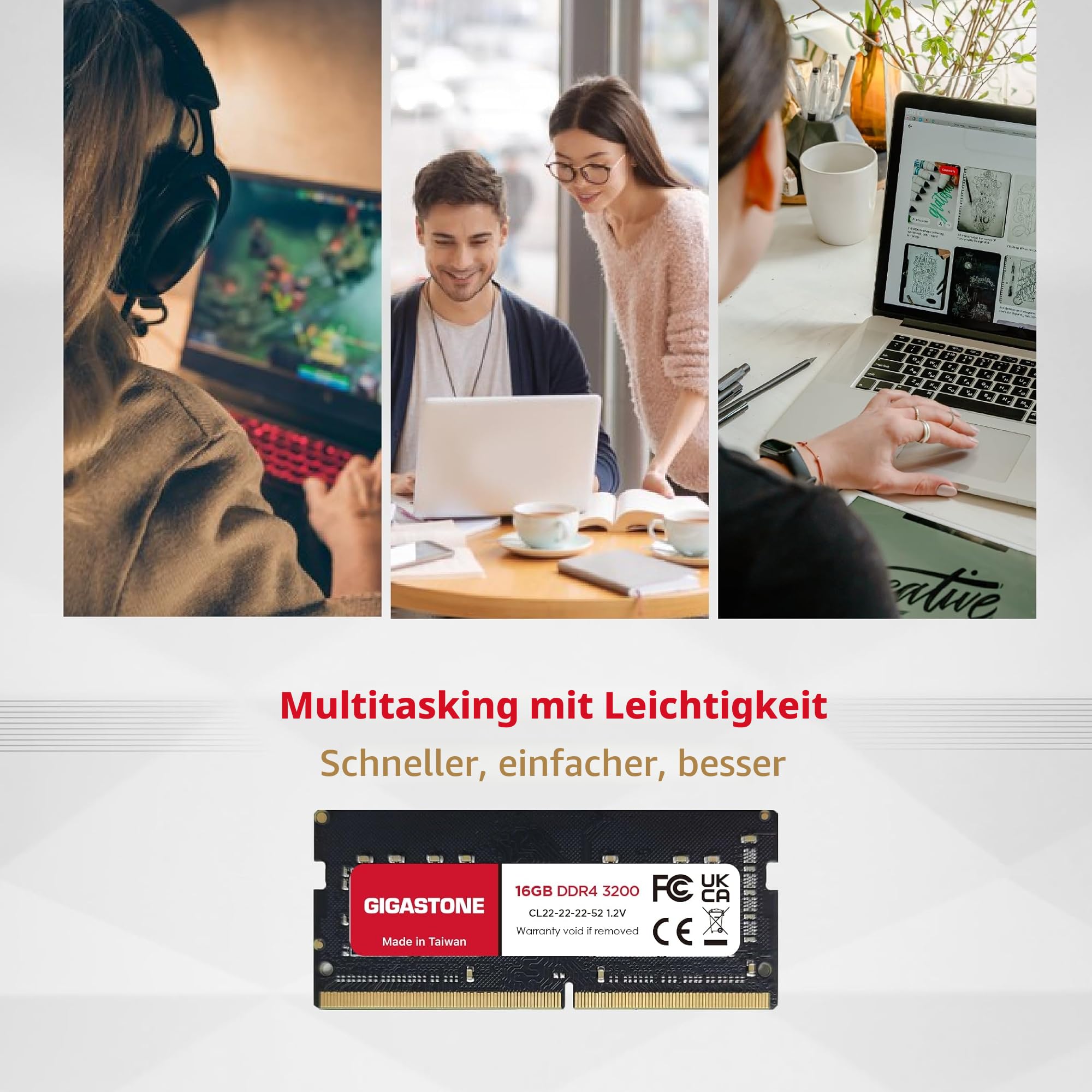 【DDR4 RAM Nur für Laptops】 GIGASTONE 32GB Kit (2x16GB) DDR4 3200MHz (2933/2666MHz) PC4-25600 CL22 1,2V SODIMM 260Pin Nicht-ECC ungepuffert Notebook Speicher-Upgrade