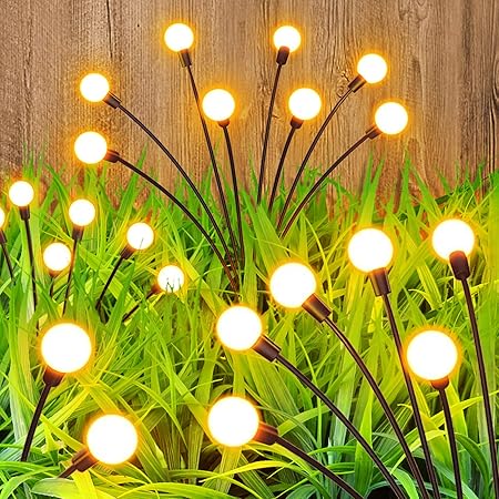 Solar Garden Lights Outdoor Waterproof, 4 Pack 8 LED Firefly Lights Solar Outdoor, Solar Outdoor Lights Pathway Decorative, Outdoor Solar Lights for Yard, Solar Fairy Lights Garden Decor(Warm White)