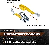 Vista 5 de Keeper Hampton PROD Keeper - Amarre de trinquete automático de 2 pulgadas x 10 pies con ganchos a presión, límite de carga de trabajo de 2,000