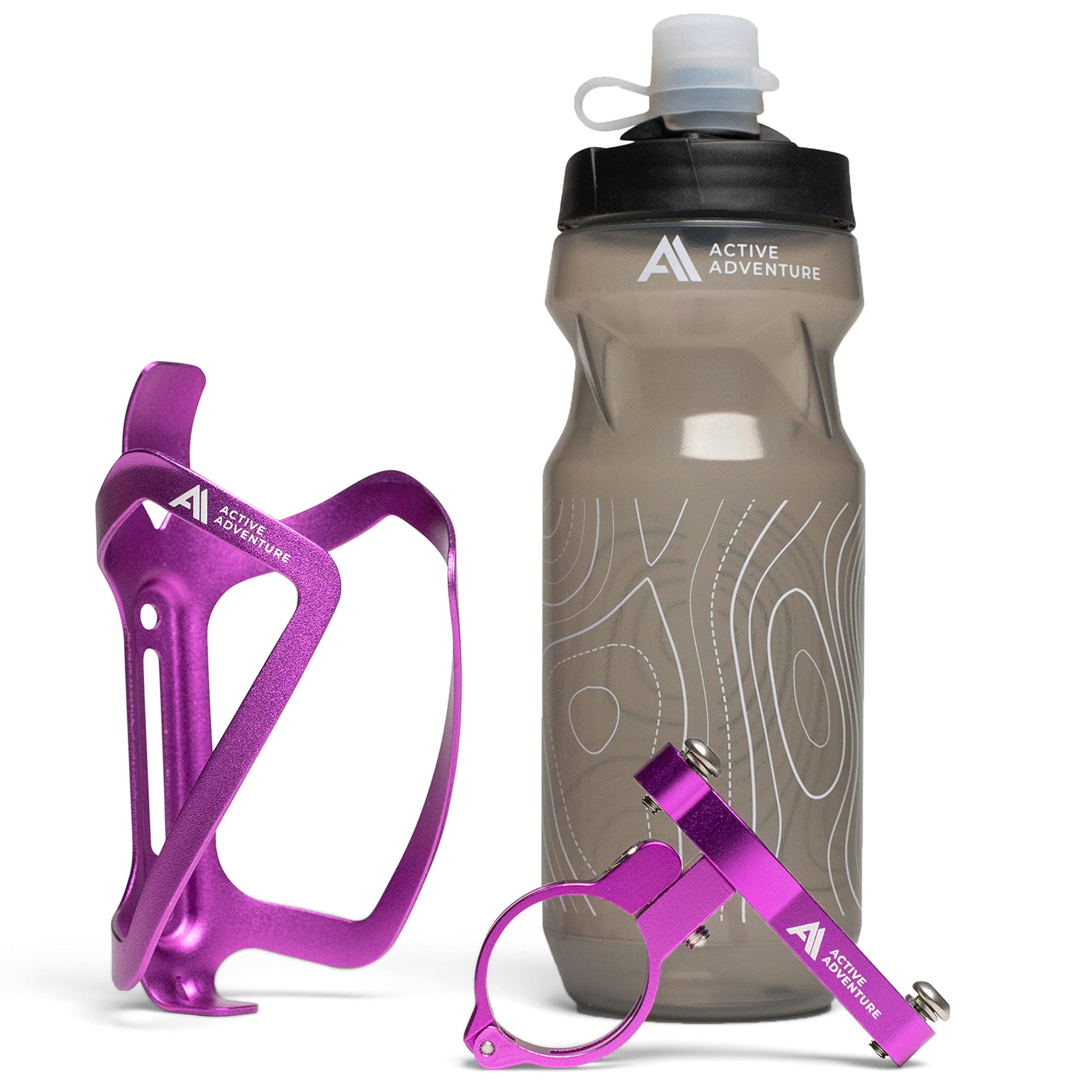 Bike Water Bottle Holder Combo - 20 Oz Squeeze Bottle & Bicycle Mount Cage Rack, No Screws Needed, Durable Alloy - Fits All Handlebar Bikes & MTB