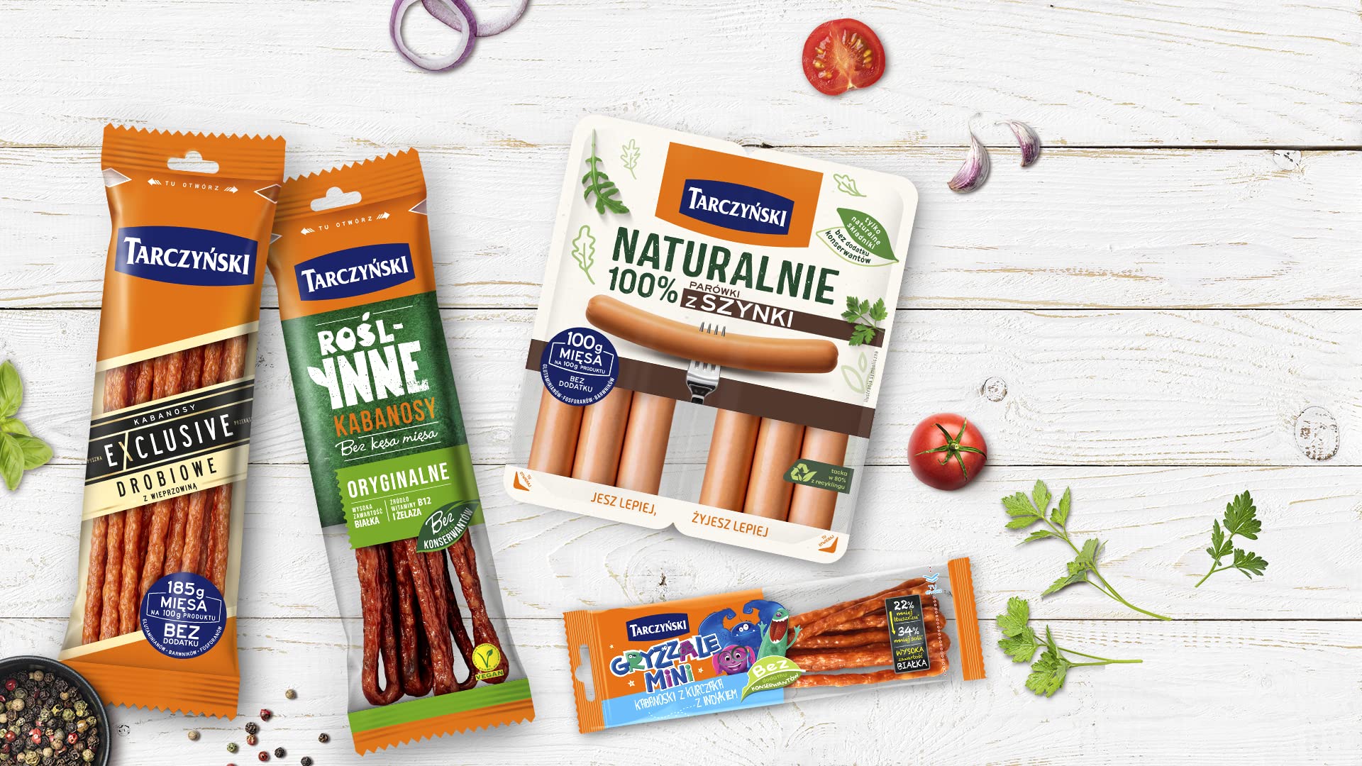 Tarczyński Geflügel und Schweinefleisch Kabanos Wurst 105g (10er Pack) - 25g Protein - Fleischsnack für unterwegs - Multipack