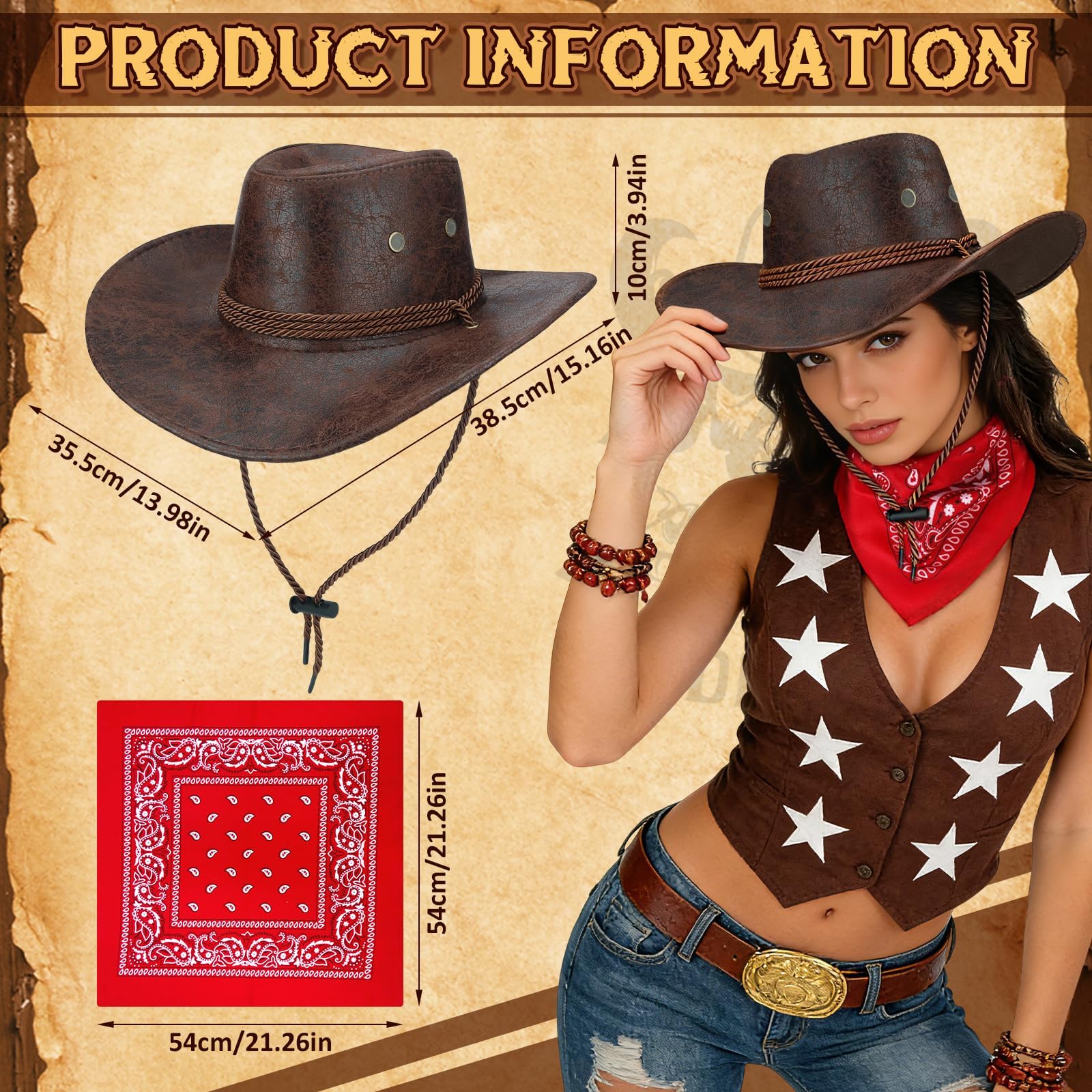 Wynlora Unisex Cowboy Hat & Red Bandana Set - Image 3