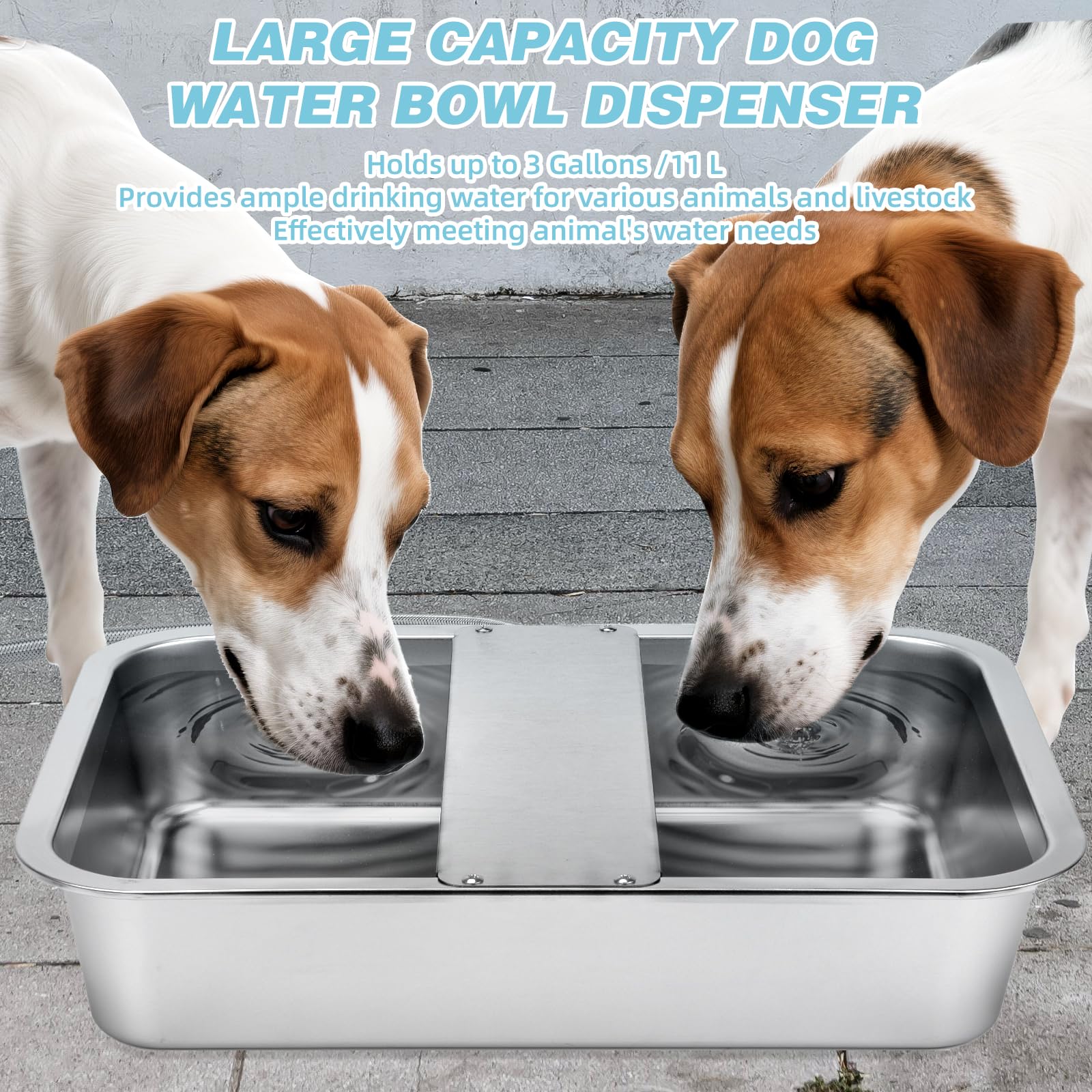 Dispensador automático de agua para perros de 3 galones, dispensador de cuenco de agua grande para perros para exteriores, cuenco de acero inoxidable para bebedero, llenado automático, para ganado
