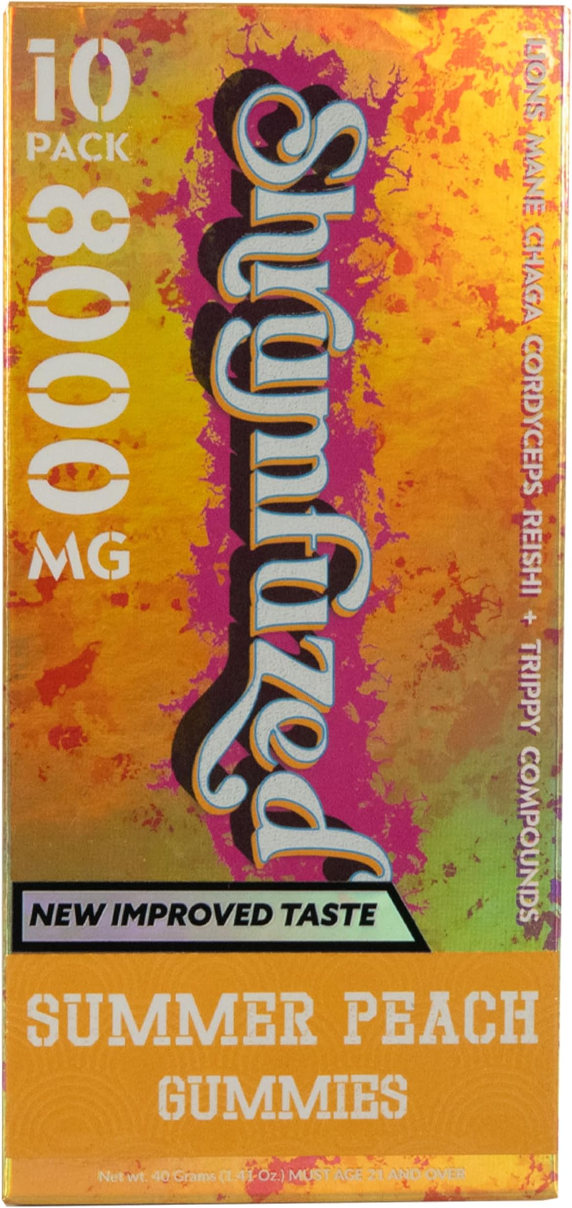Shrumfuzed - Proprietary Nootropic Gummy 8000mg - Now with New Improved Taste - Lion's Mane, Reishi, Chaga, and Cordycep Nootropic Mushroom Blend (10, Summer Peach)