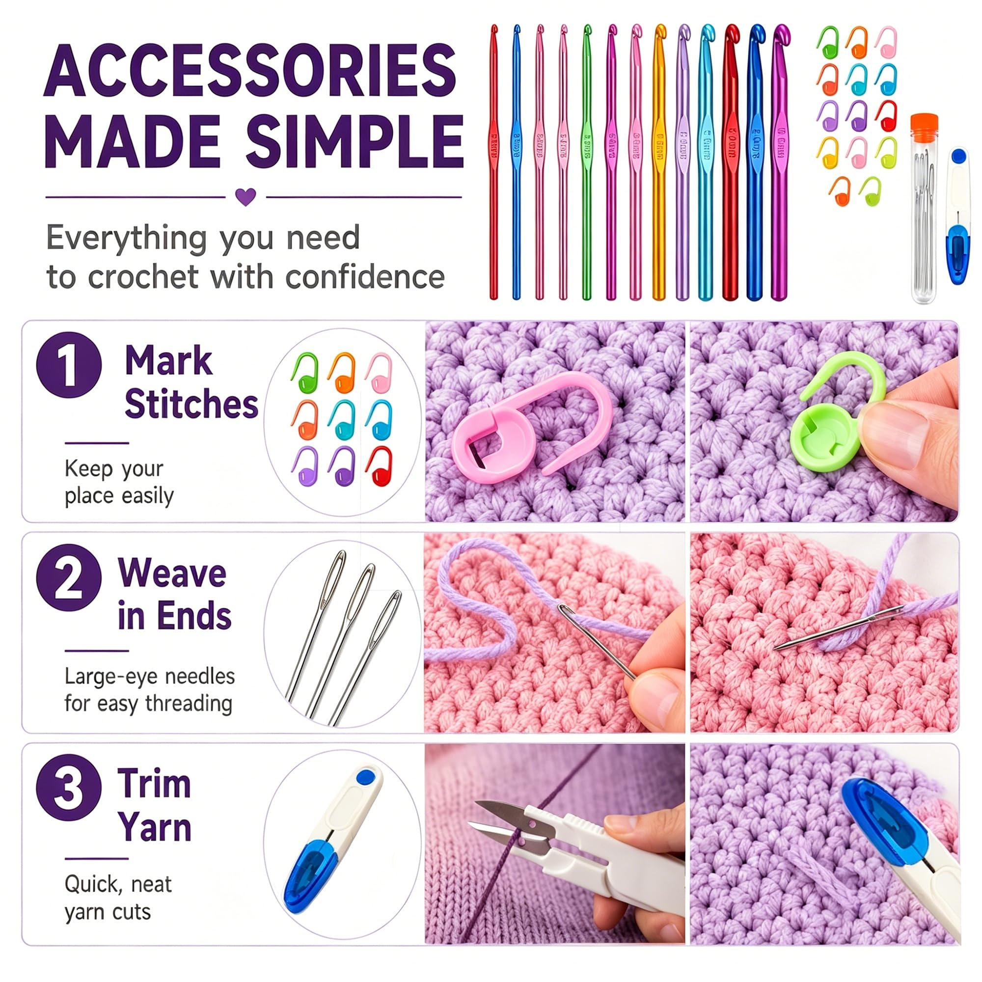 Bofoho Aluminium-Häkelnadel-Set, 2,0–10,0 mm, bunte, leichte Metall-Häkelnadeln für Anfänger, Häkelnadel-Set für Garnhandwerk, Schals, Hüte, Decken und Amigurumi, 14 Größen