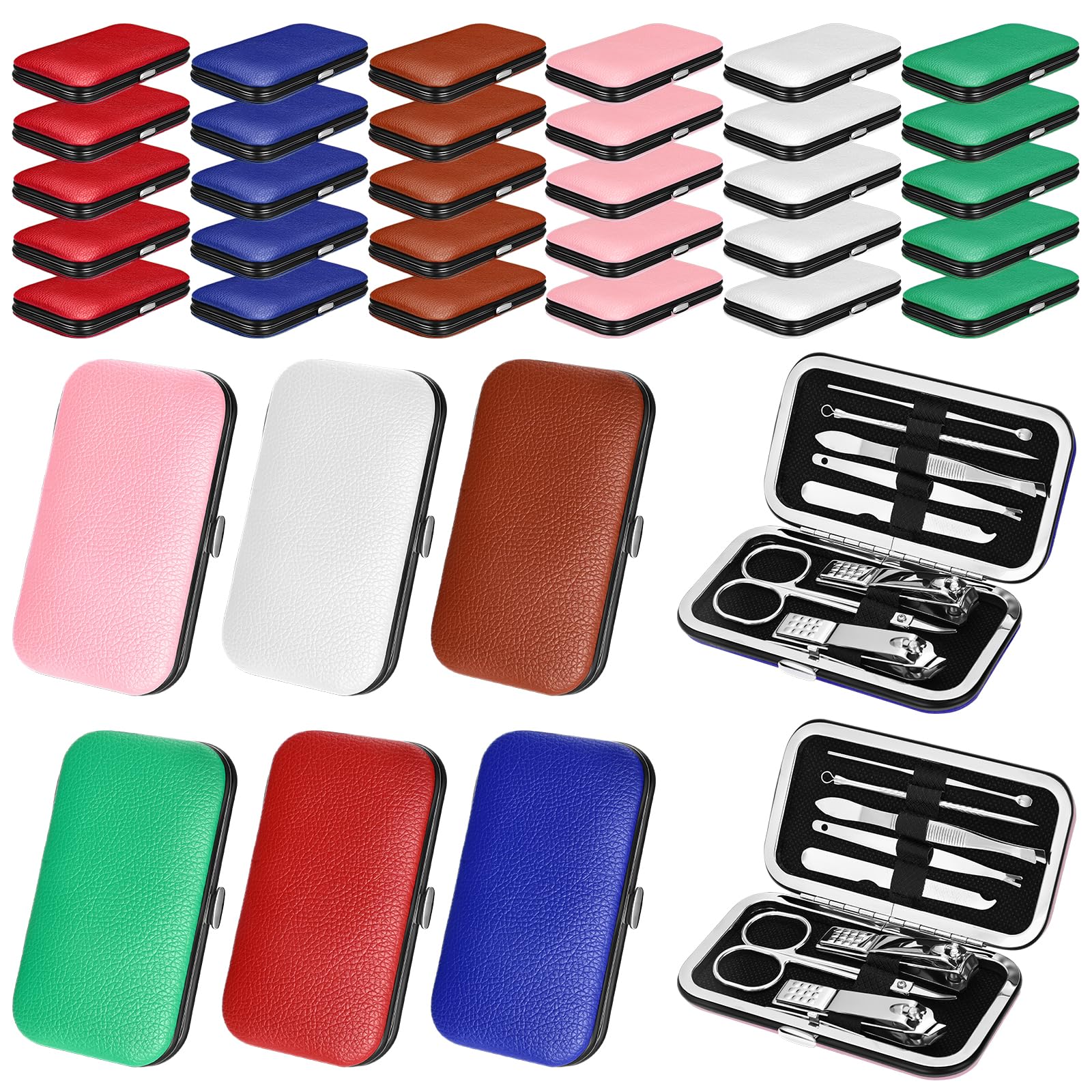 Maniküre-Set für Damen, professionelles Nagelpflege-Set, Nagelknipser-Set, 8-in-1-Pediküre-Set aus Edelstahl mit Reiseetui für Damen und Herren, Litschi-Rind-Druck, 30 Sets