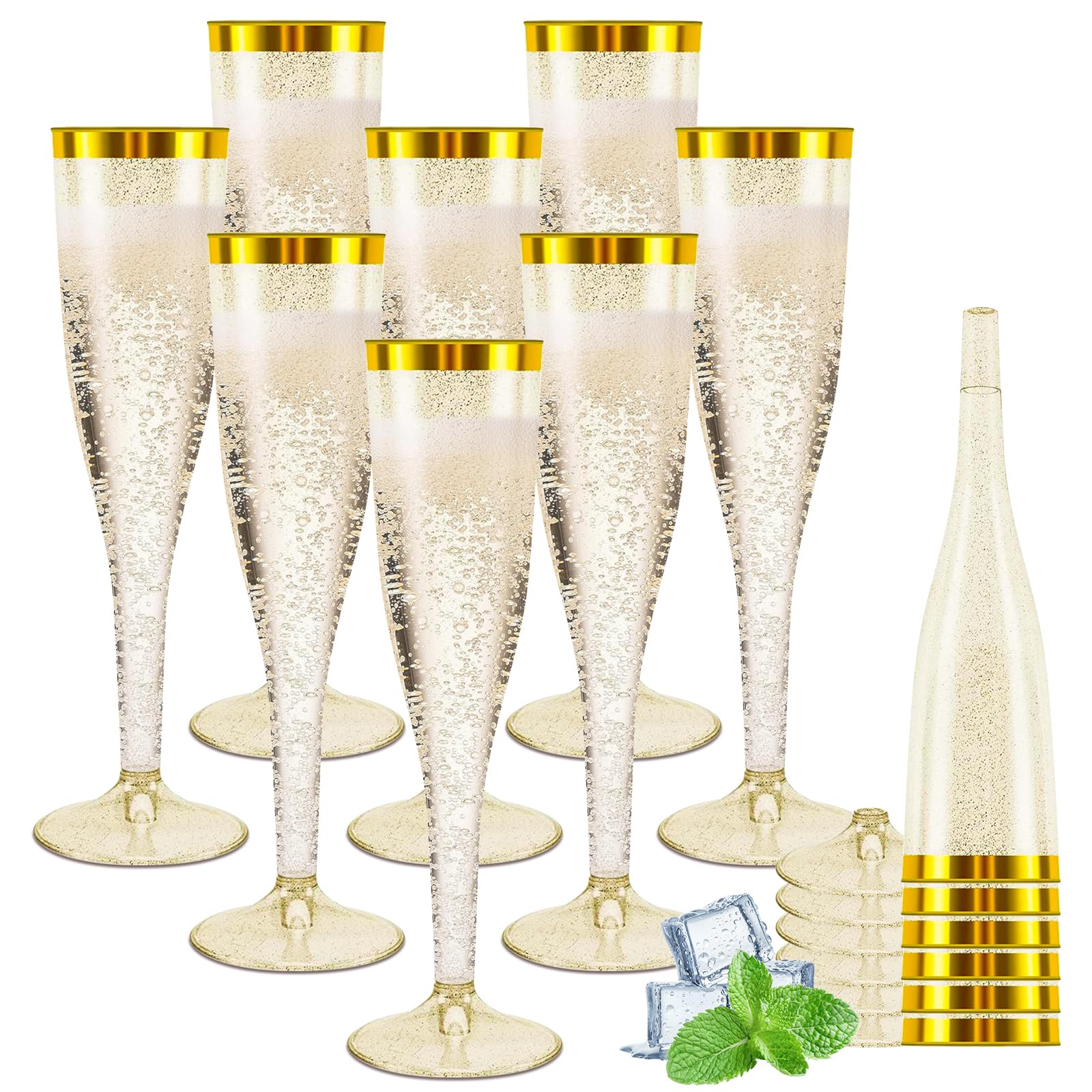 Flûtes à champagne réutilisables à bords dorés pour buffet chic et cocktail