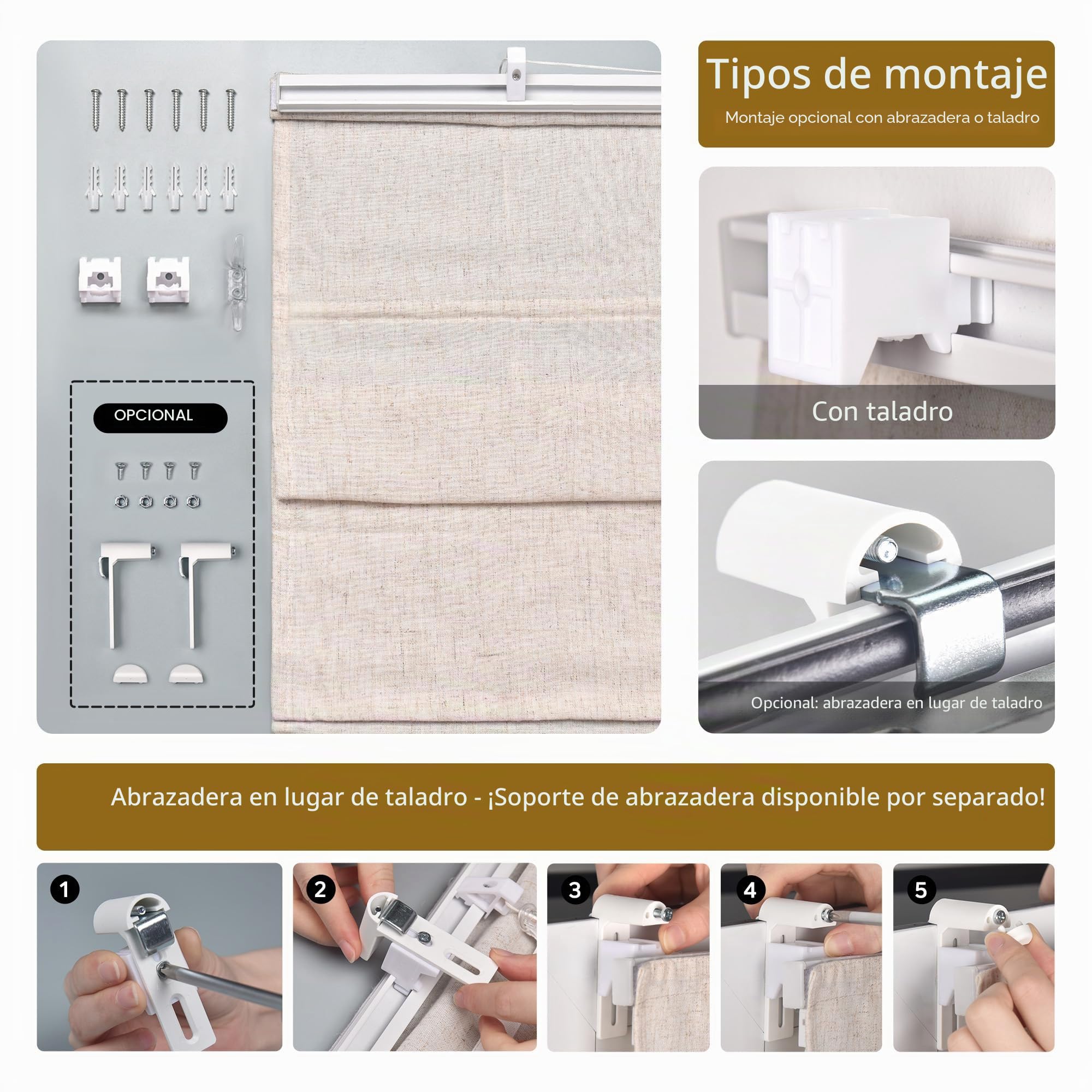Victoria M. Ivora Estor Plegable para Ventanas y Puertas Cortina Paqueto con Barras Estables en Aluminio, con Cordón, de Fácil Cuidado, 160 x 175 cm, Marfil Jaspeado