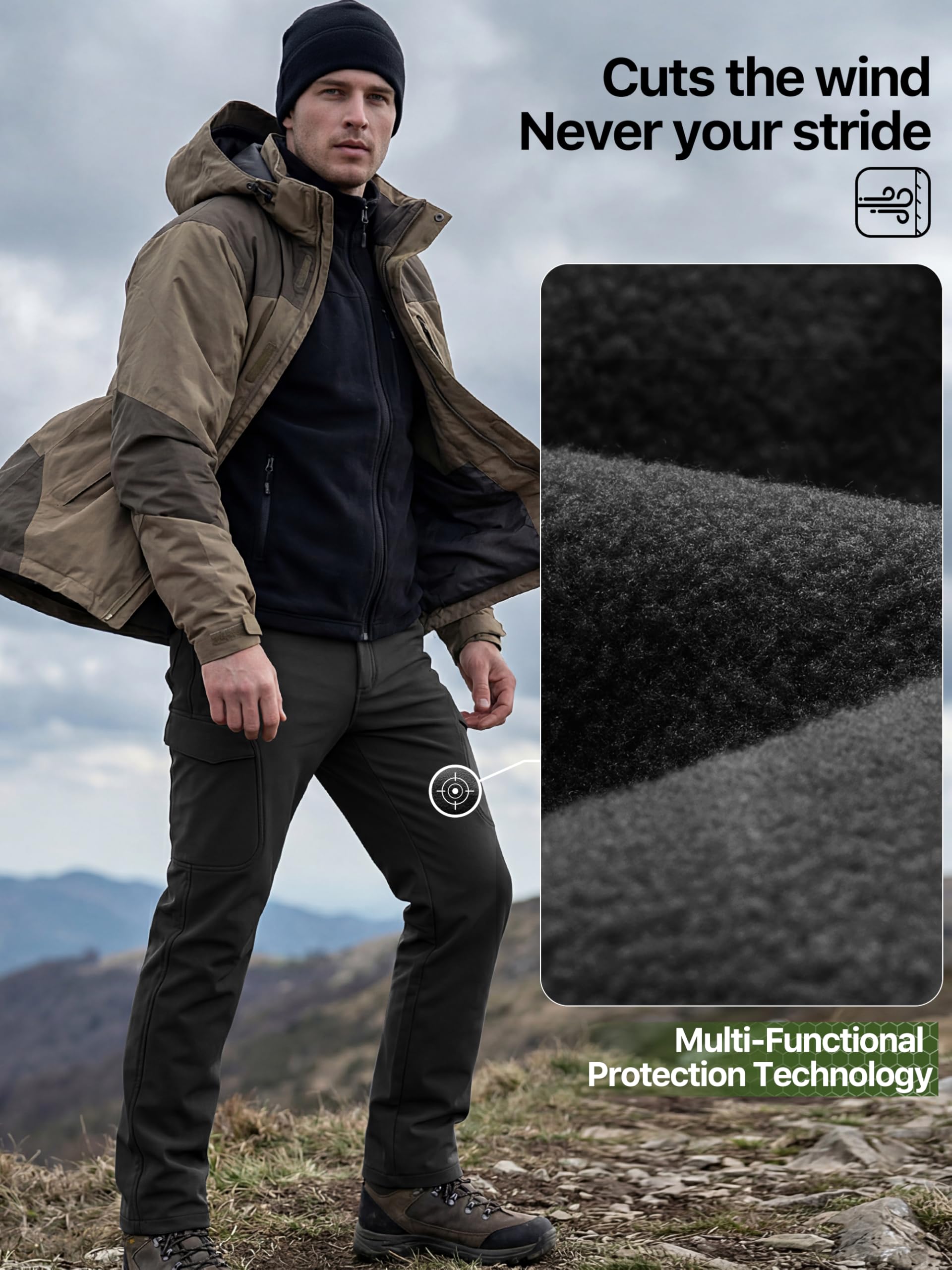 FREE SOLDIER Pantaloni da Lavoro Uomo Pantaloni Sci Termici Pantaloni Trekking Impermeabile Invernali Pantaloni da Caccia Militari Tattici Pantaloni da Neve Softshell Foderati in Pile