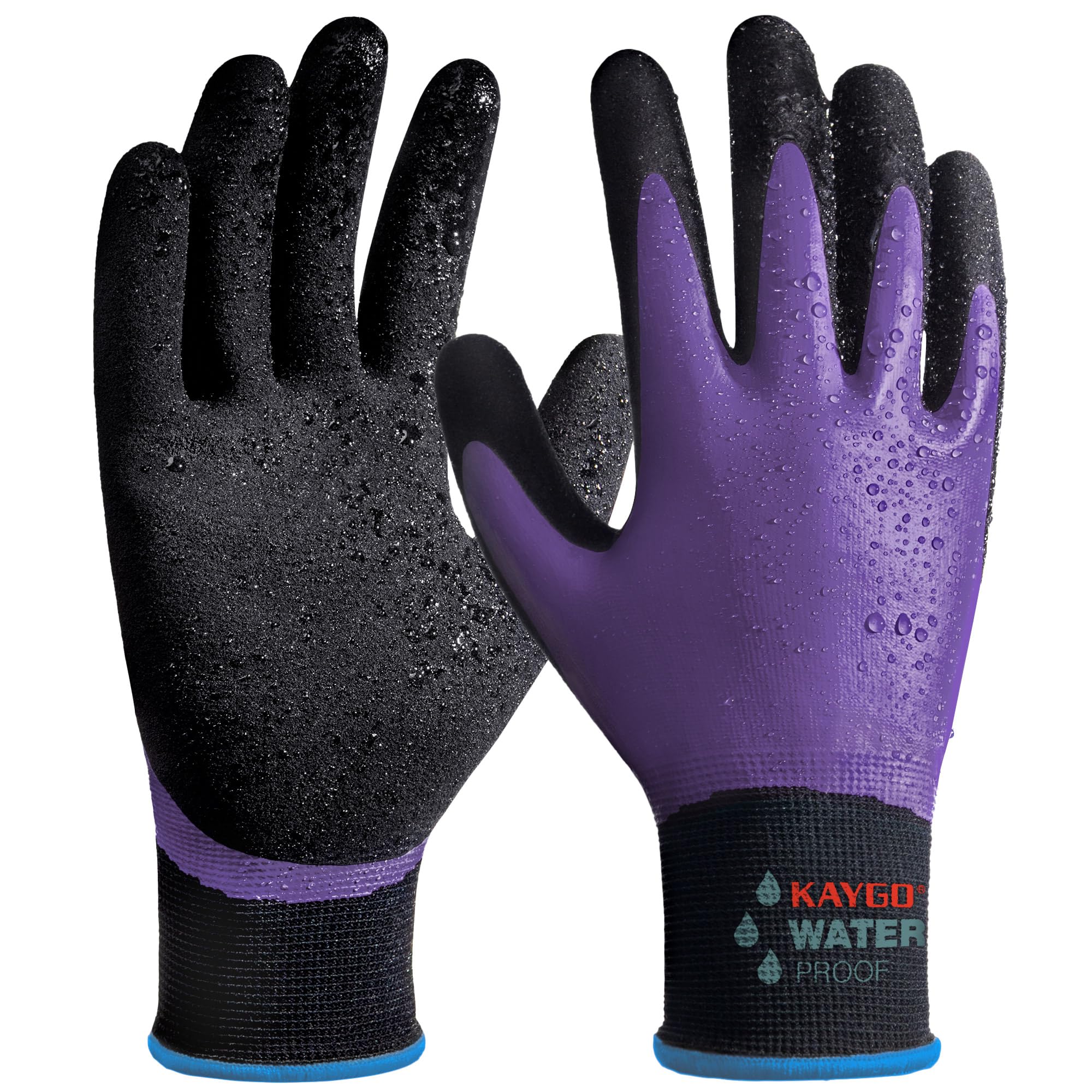 KAYGO Waterproof Work Gloves for Men and Women, Rubber Coated Non-slip Working Gloves for Garden, Outdoor Construction,KG150,Purple,M