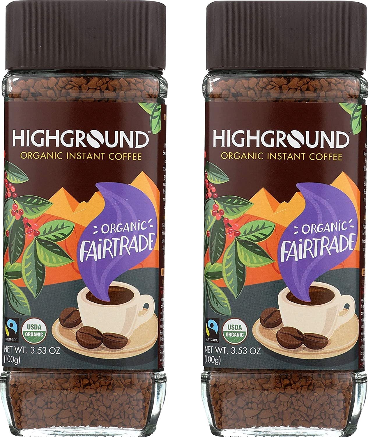 Highground Organic Instant Regular Coffee, 3.53 Ounce (Two Pack)USDA OrganicFairtrade InternationalFairtrade InternationalFairtrade InternationalFairtrade International