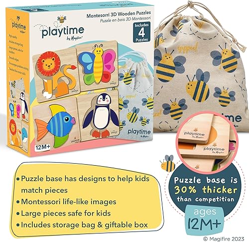 Miniatura 2 de Magifire Rompecabezas de madera, juego de 4 juguetes Montessori para niños de 1 año, juguetes para niños pequeños de 1 a 3, rompecabezas de bebé con