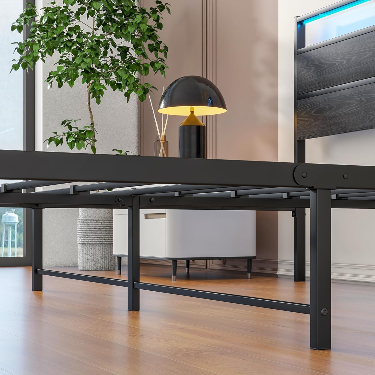 BOFENG Queen Bed Frame,Queen Size Metal Platform Bed Frame with Storage & LED Light Headboard and USB Charging Station,No Box Spring Needed,Heavy Duty Metal Slats,Noise Free,Black - Image 7