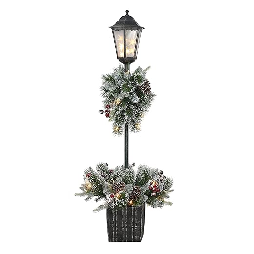 Puleo International 4 ft Pre-Lit Artificial Pine Lamp Post 50 Warm White LED Lights Adaptor