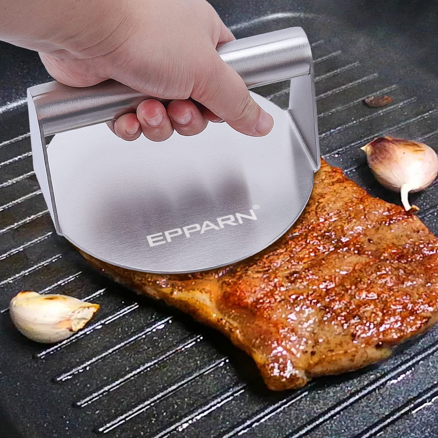 EPPARN Stainless Steel Burger Press, 5.5 inch Round Burger Smasher