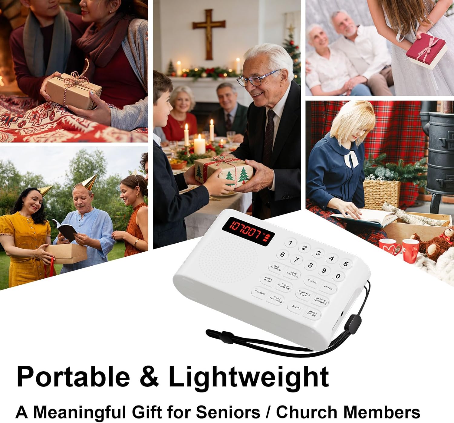 KJV Audio Bible Player for Seniors – King James Version Electronic Talking Bible for Visually Impaired/Blind, 26H Playtime, Big One-Touch Buttons, Portable Bible on Audio for Elderly (White)