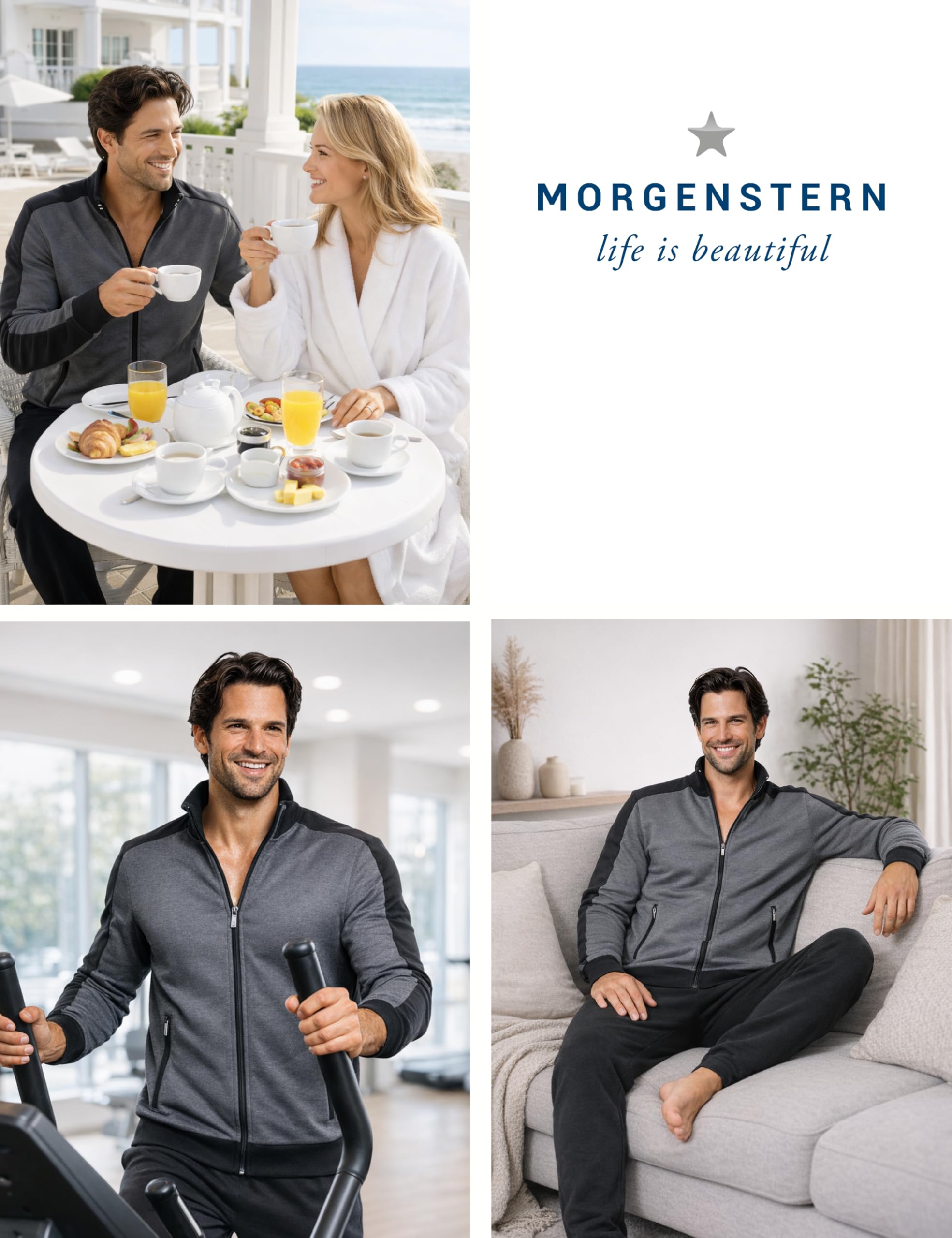 Morgenstern Hausanzug Herren Set Trainingsanzug Freizeitanzug Baumwolle 2-teilig langarm Jacke lange Hose