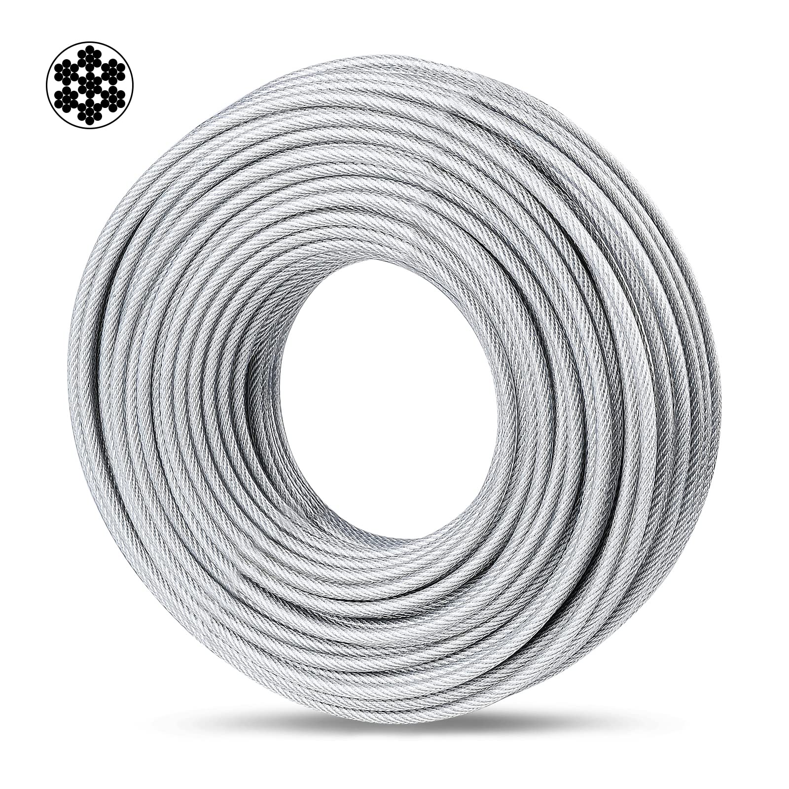 hannger 3/16" Wire Rope, 100Ft PVC Coated Steel Cable 7×7 Strand Core, Ideal Cable Railing System for Stair Handrail Balusters Porch Fence Deck,