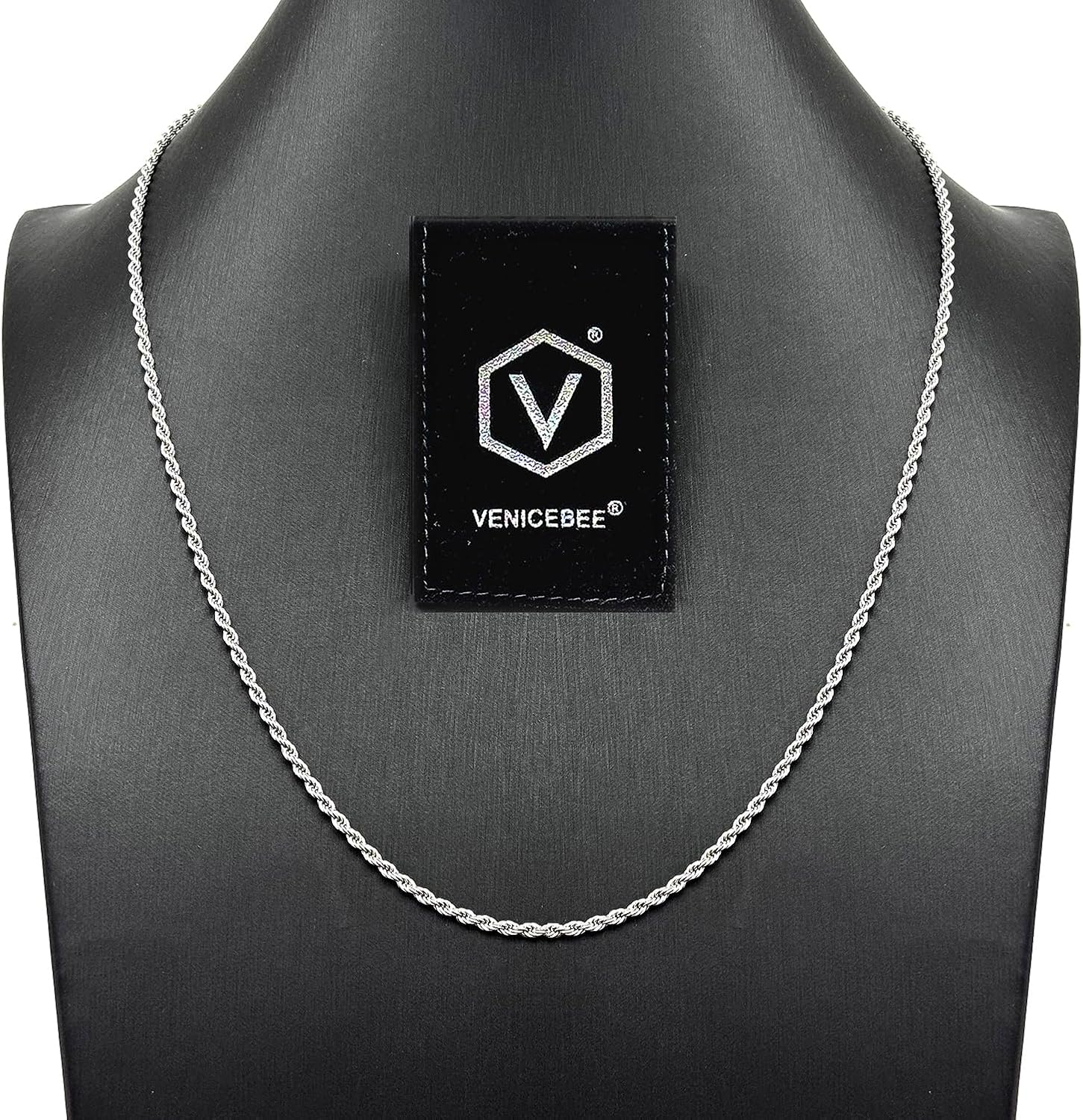 VENICEBEE® Rope Chain 24" Stainless Steel Medical Grade 316L Surgical Metal Twisted Rope Link Necklace 24" INCHES 2.4MM Wide Chain 24 inch + Pouch - HYPOALLERGENIC LEAD-FREE METAL - Image 4