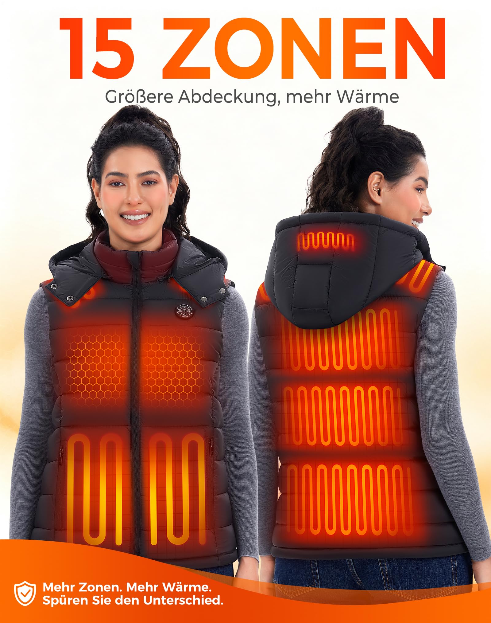 Gilet riscaldante da donna con batteria da 16000 mAh, 15 zone di