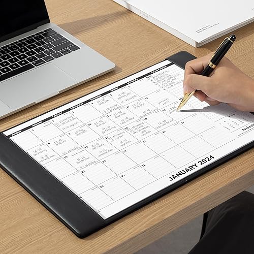 Miniatura 5 de Nekmit Calendario de escritorio 2023-2024 con almohadilla de escritorio de cuero, funciona desde julio de 2023 a diciembre de 2024, 17.5 x 11.5