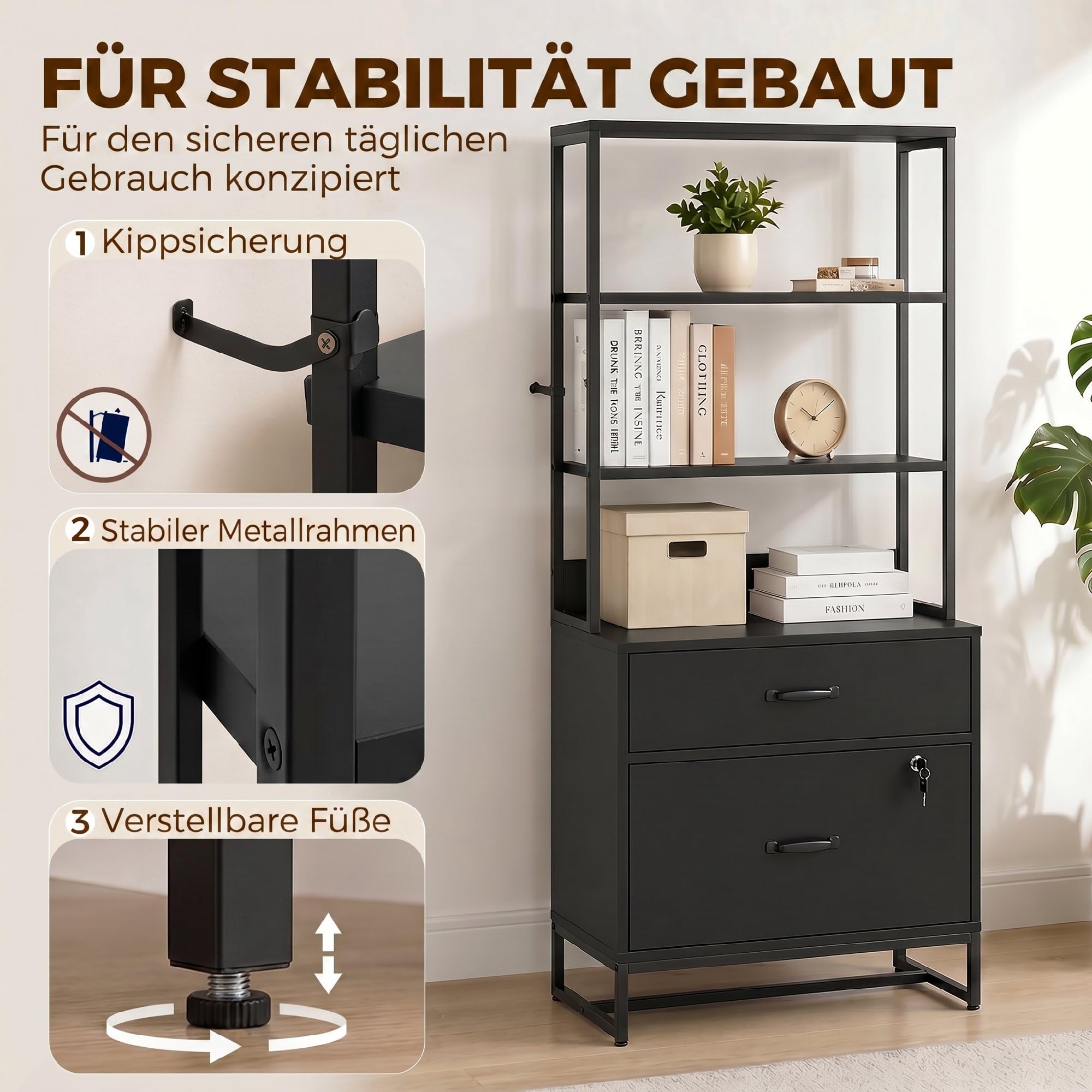 HOMCOM Aktenschrank Abschließbar Büroschrank 70 x 40 x 157 cm Schwarz