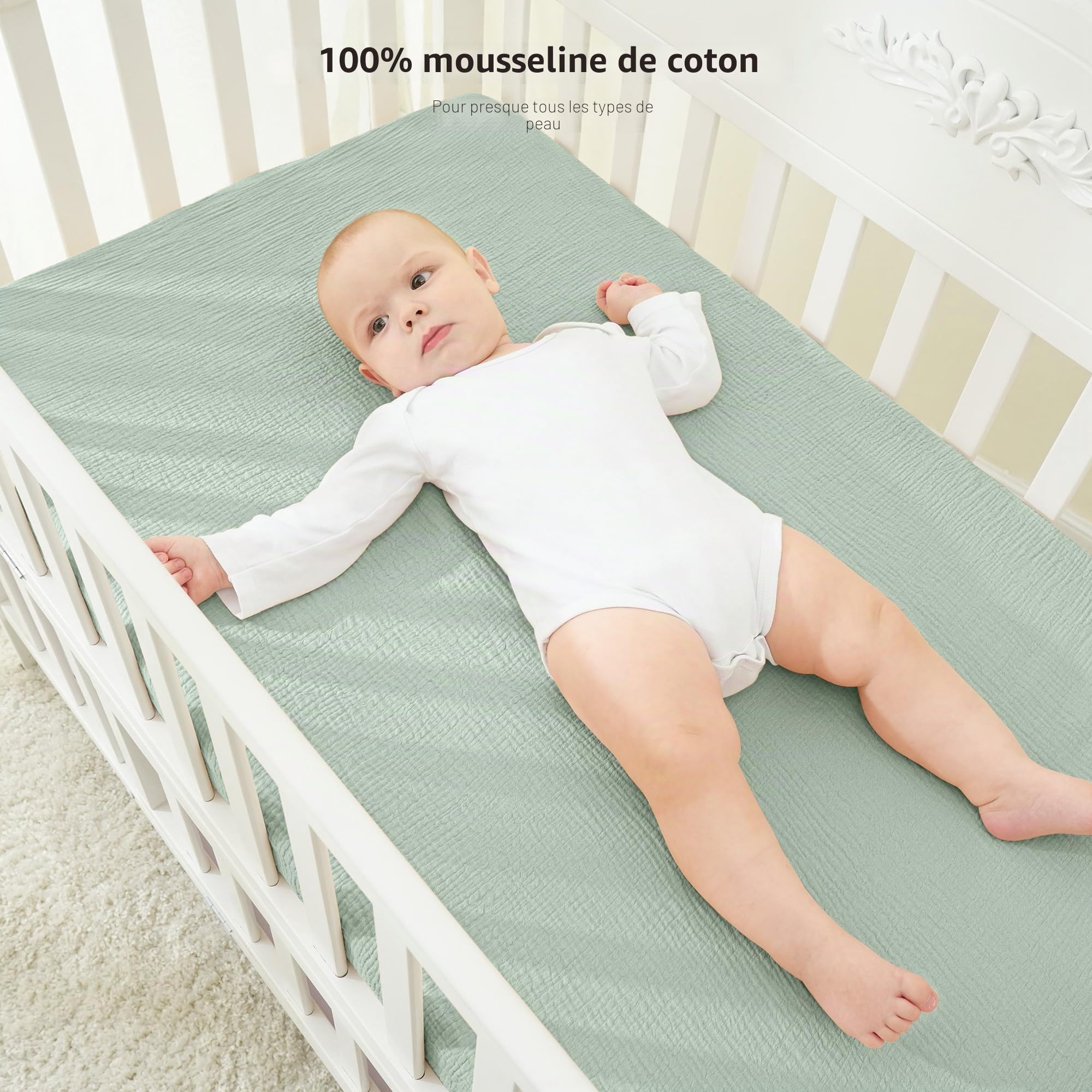 bearmoss Lot de 2 draps-Housses en Mousseline de Coton pour Enfant 60 x 120 cm / 70 x 140 cm 100% Coton pour lit de Voyage, lit d'appoint (Blanc, 70x140cm)
