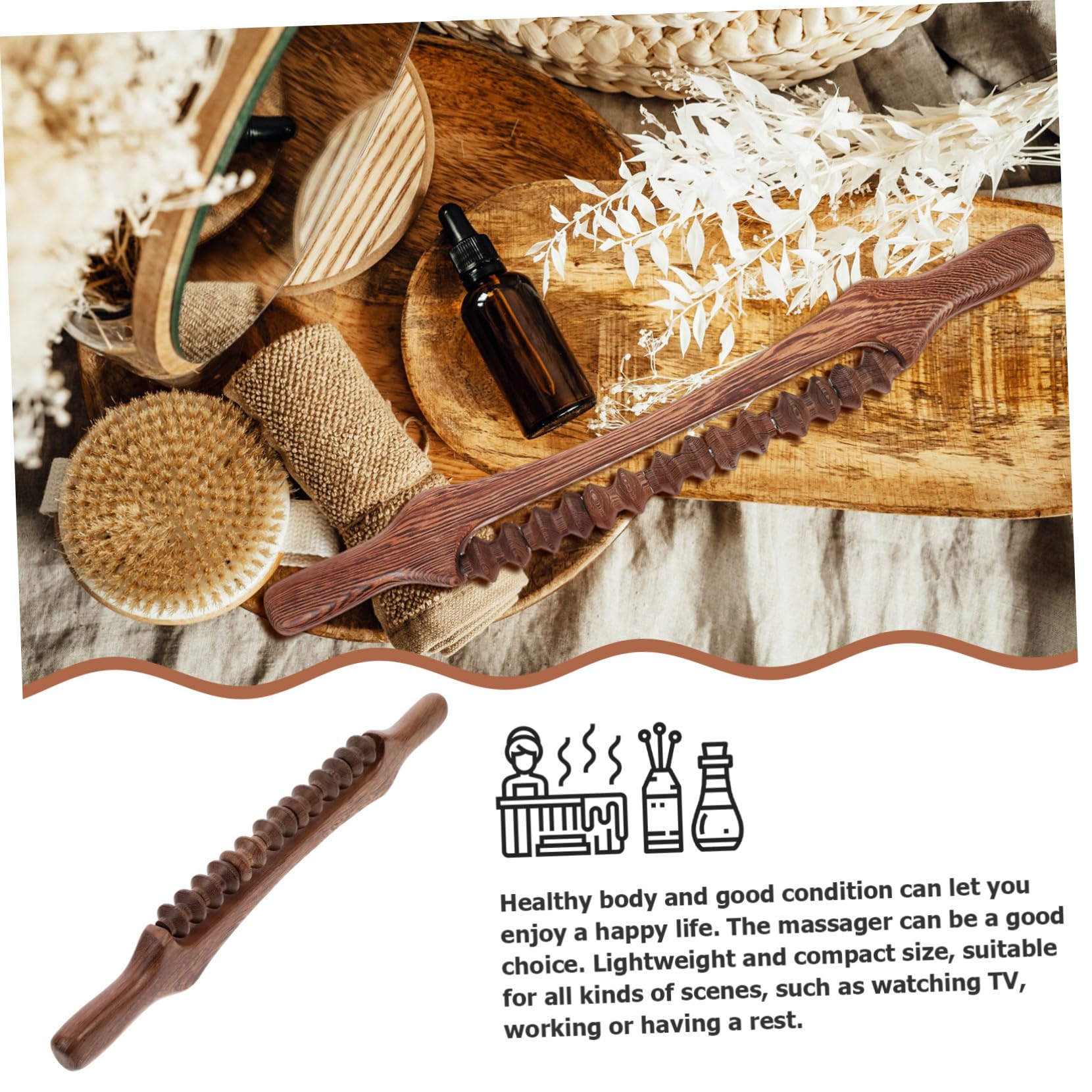 Rodillo Masajeador Portátil de Madera para Espalda Piernas y Brazos Herramienta Manual de Masaje Corporal con Diseño de Rueda para Aliviar Fatiga Casa y Viaje