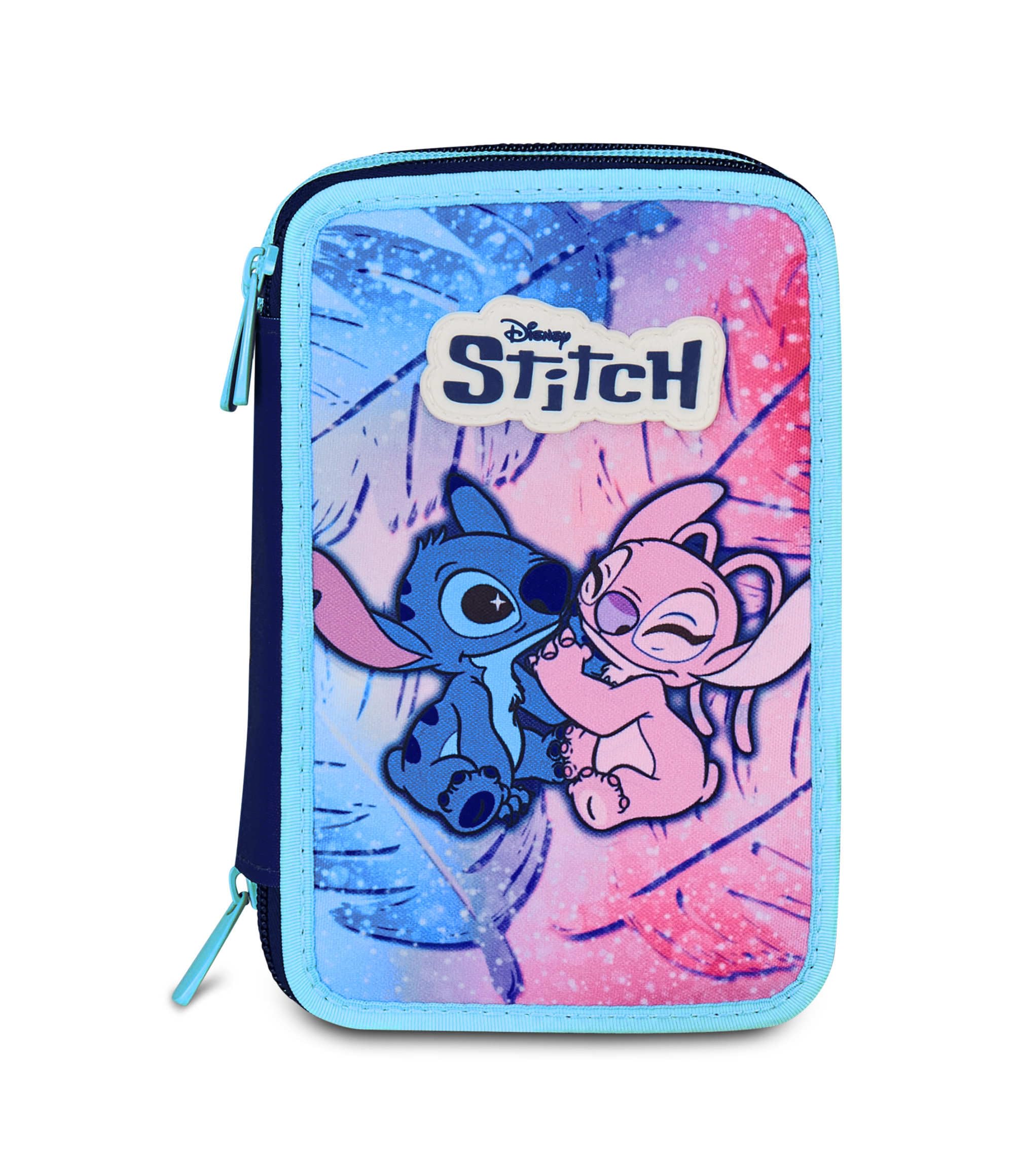 Seven Estuche Escolar Lilo & Stitch con 3 Cremalleras, Celeste y Rosa, portalápices Triple Compartimento con bolígrafos, lápices, Colores, Escuela Primaria, niña, Celeste E Rosa, Moderno