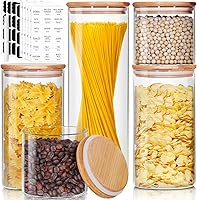 Vista 10 de Tarros de vidrio con tapas de bambú de 28 onzas líquidas [Juego de 8], recipientes de vidrio con tapas herméticas, recipientes de vidrio