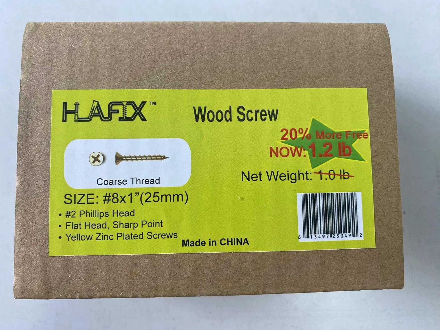 HLAFIX Fastener Wood Screws #8x1” - Coarse Threaded Yellow Zinc Plated Screws, Pay 1.0LB Now GET 1.2LB