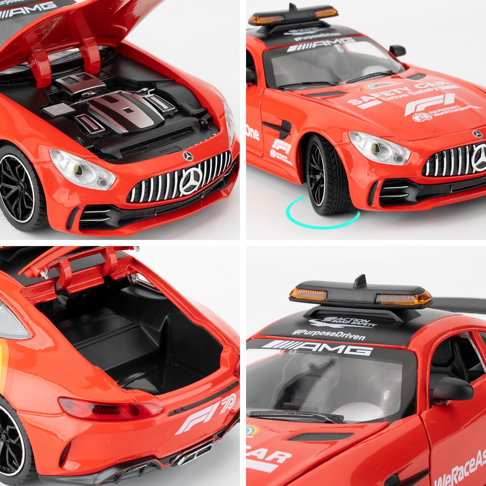 imtfzct 1/24 Mercedes-Benz GTR Race Safety Car Paint Edition, Mercedes Benz giocattolo auto da collezionare, auto giocattolo con funzione audio e luce e funzione Pull Back (rosso