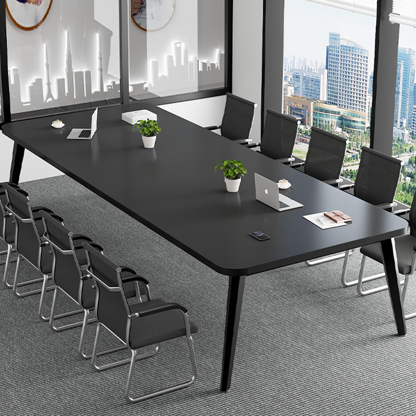 Tavolo da Conferenza Piccolo, for 4 Persone, Scrivania for Seminari E Formazione, Scrivania for Computer Dal Design Salvaspazio, Tavolo Da Riunione Rettangolare(Black,62.9x39.3in/160x100cm)