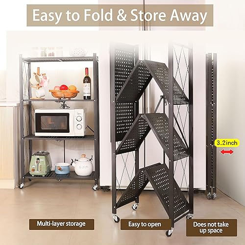 Miniatura 7 de Letusto Estantería plegable con ruedas y roturas  Estante plegable resistente con marco de metal para despensa  Estantería de origami  Estantería