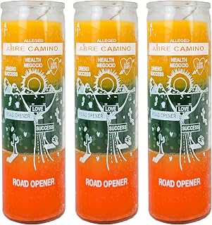7 Day Candle Road Opener - Alleged Abre Camino Gold Green Orange Glass Jar Candle 3-Pack