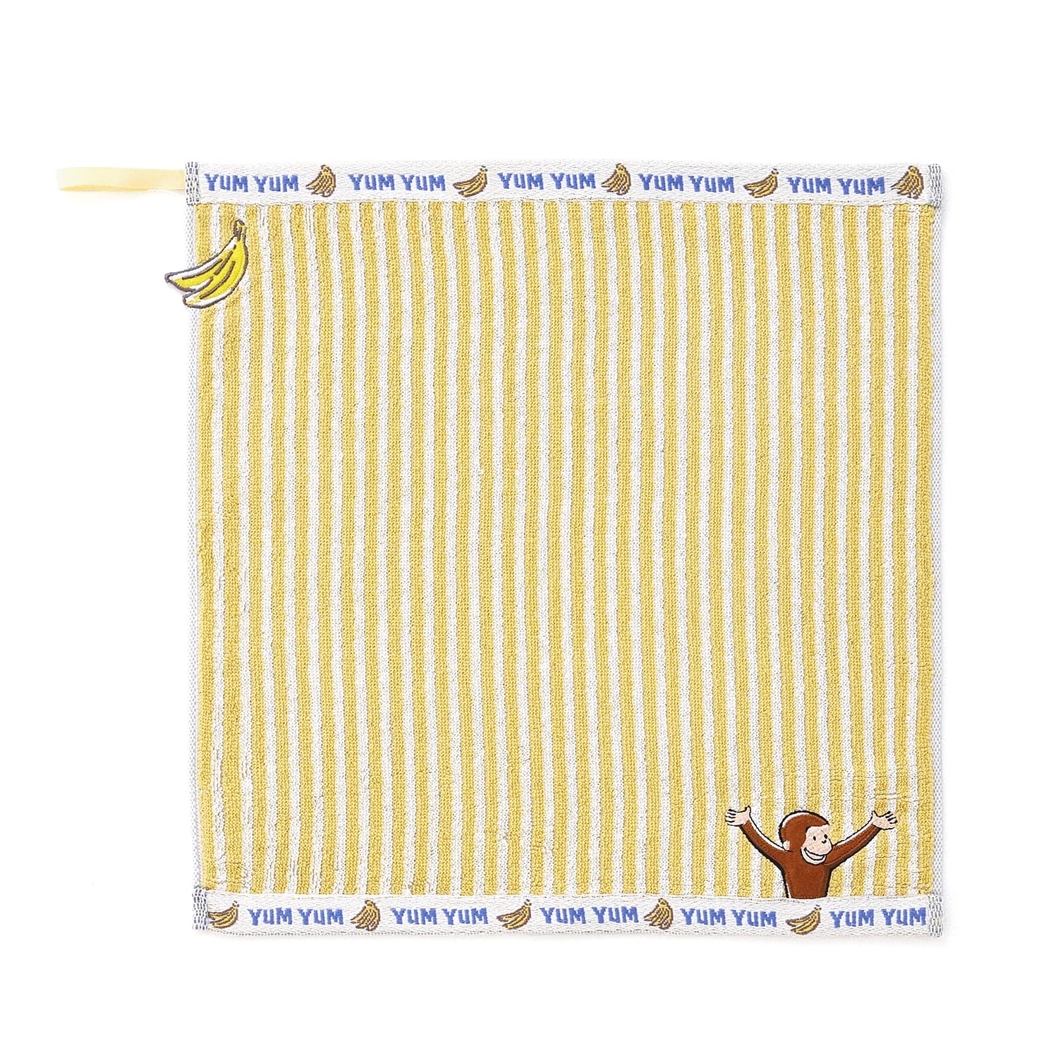 Curious George Curious George Banana Stripe Wash Towel Yellow with Loop Reborn Cotton Full Fee Cotton 68-0071080 : Home & Kitchen