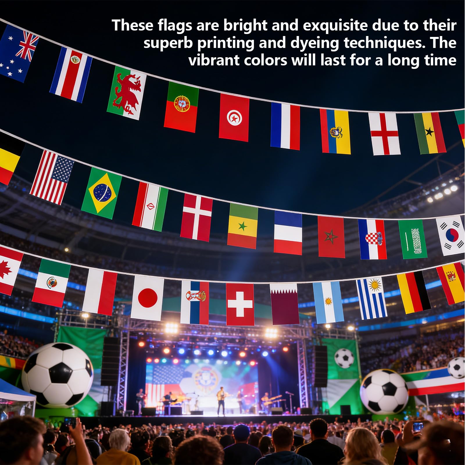 2 paquetes de 32 banderines de países para el Mundial 2026, decoración del campeonato del mundo, 20 m, guirnalda decorativa de fútbol, guirnalda decorativa de fútbol, impresión por ambos lados