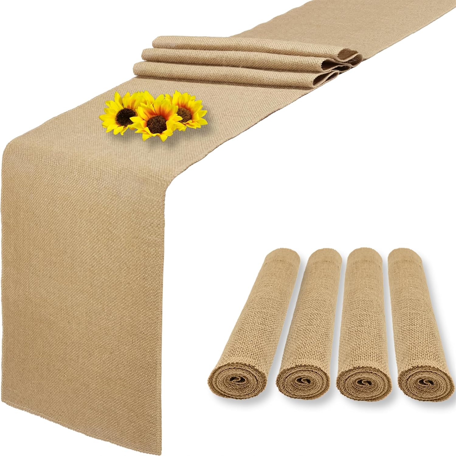 10 Pack 14 x 72 Inch Natural Burlap Table Runners,Rustic Jute Table Runner and Placemats Bulk for Western Wedding Table Decorations,Farmhouse Style Party,Thanksgiving,Kitchen Table Decor
