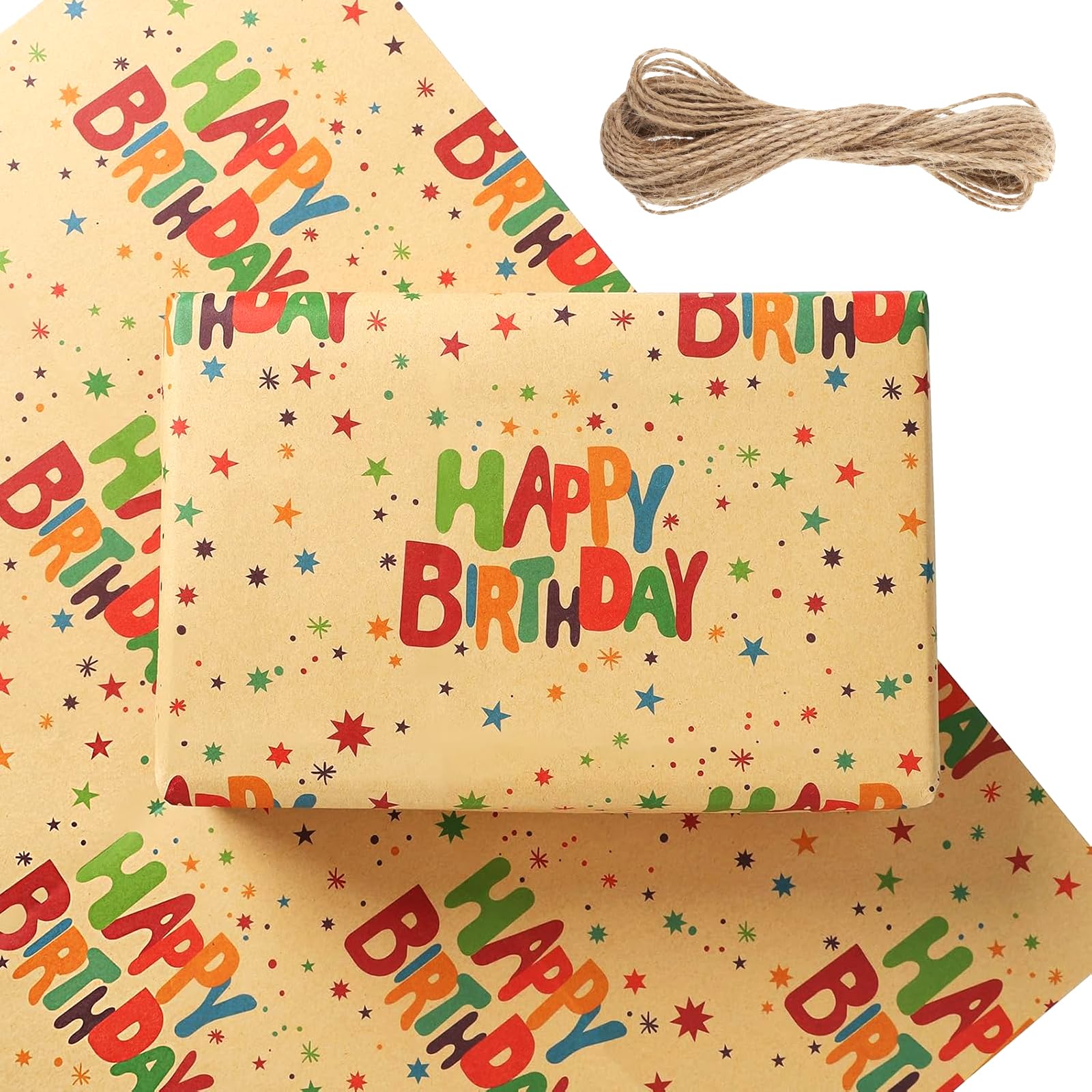 50m x 70cm Birthday Wrapping Paper Roll, 10pcs Recyclable Premium Classic Kraft Wrapping Paper for Gift Wrap Christmas Men Women Girls Boys