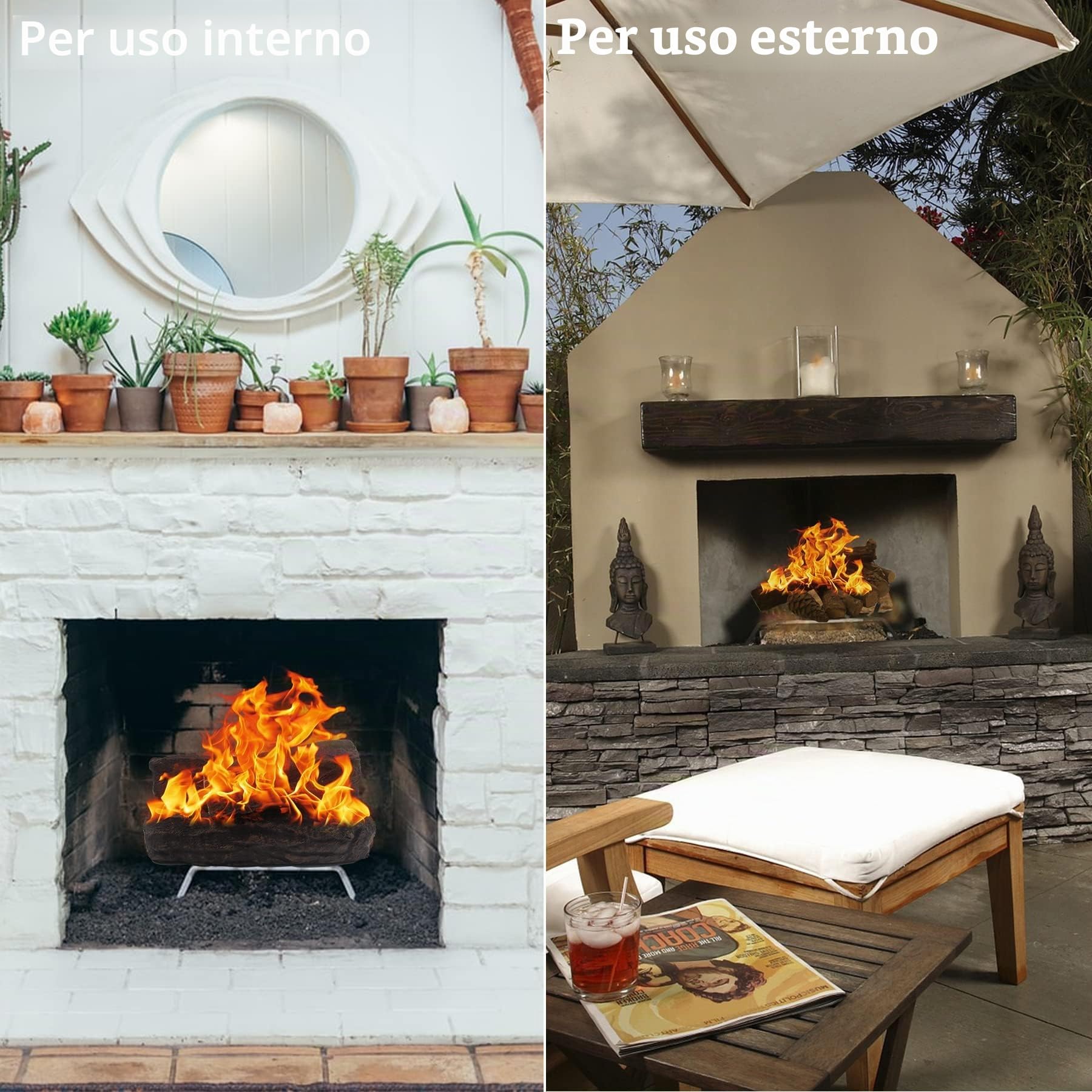 Legno ceramico per caminetti a bioetanolo, ceppi a gas, 10 pezzi per focolari, set di tronchi decorativi in ceramica per interni ed esterni, inserti a gas, ventilati, senza sfiato…