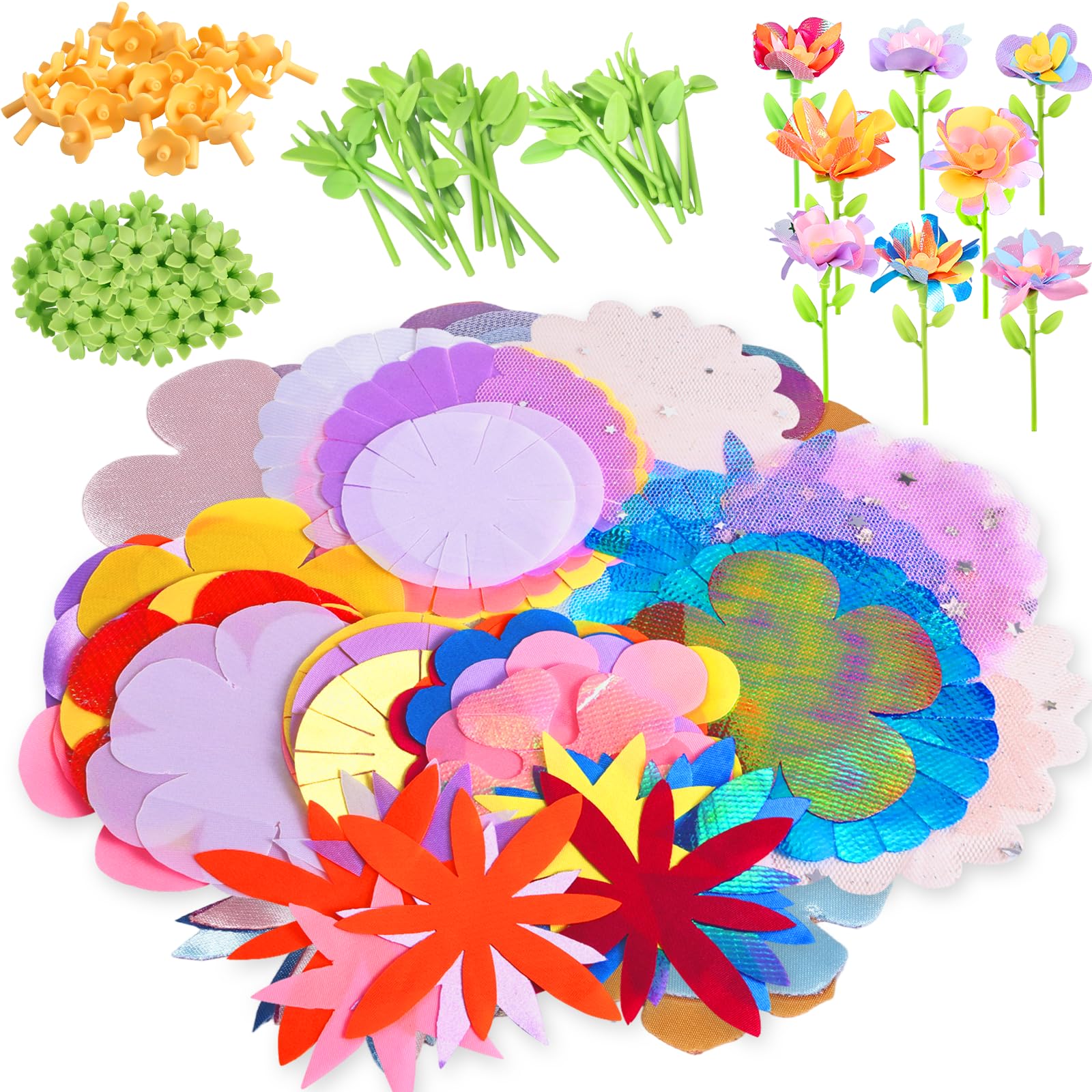 Crelloci DIY Flower Refill Kit, 174 PCS Flower Making Accessories for Girls Includes Stems, Petals