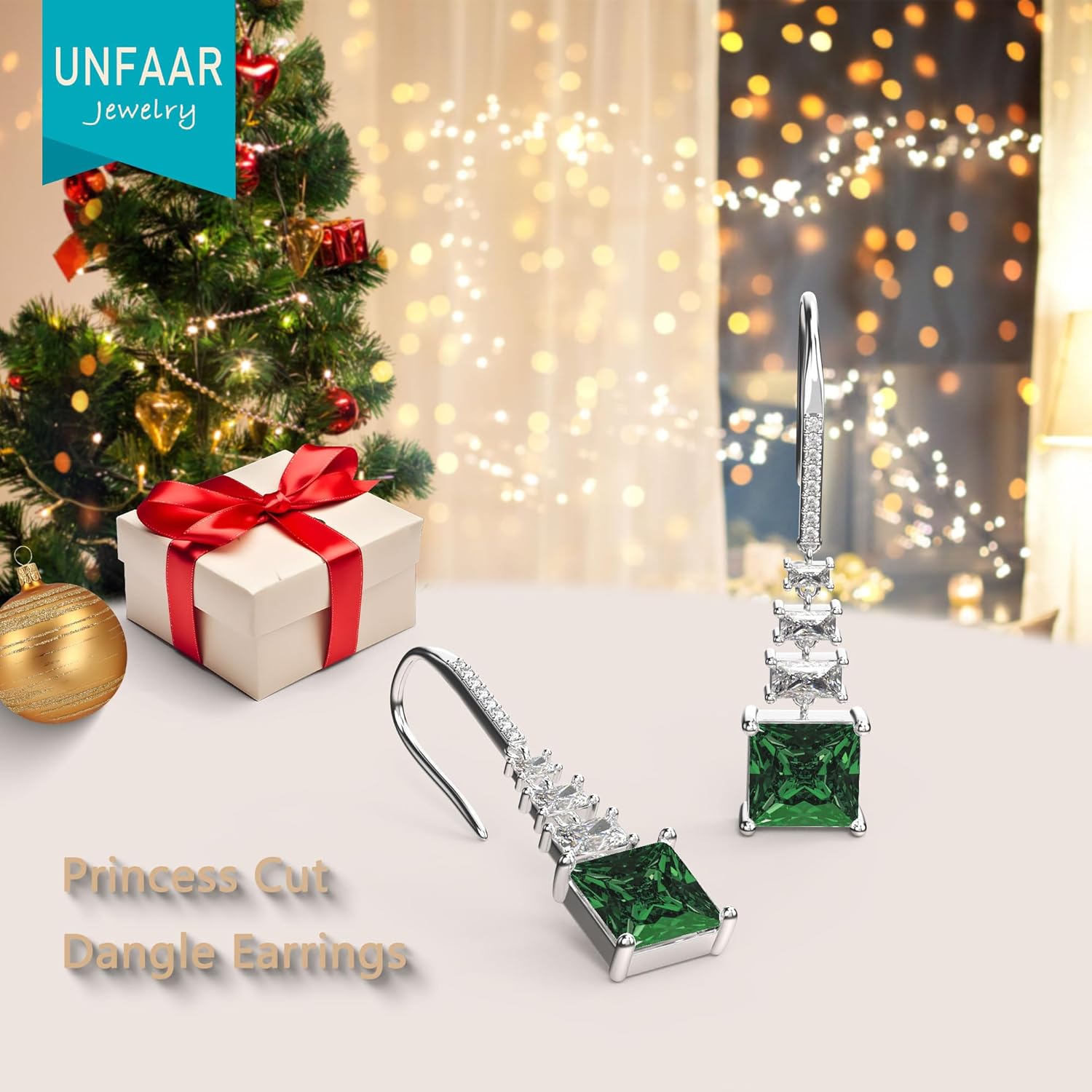 18K White Gold Plated Sterling Silver Square Princess Cut Cubic Zirconia Drop Dangle Earrings for Women Hypoallergenic Statement Earrings Gifts for Women Mom - Image 5