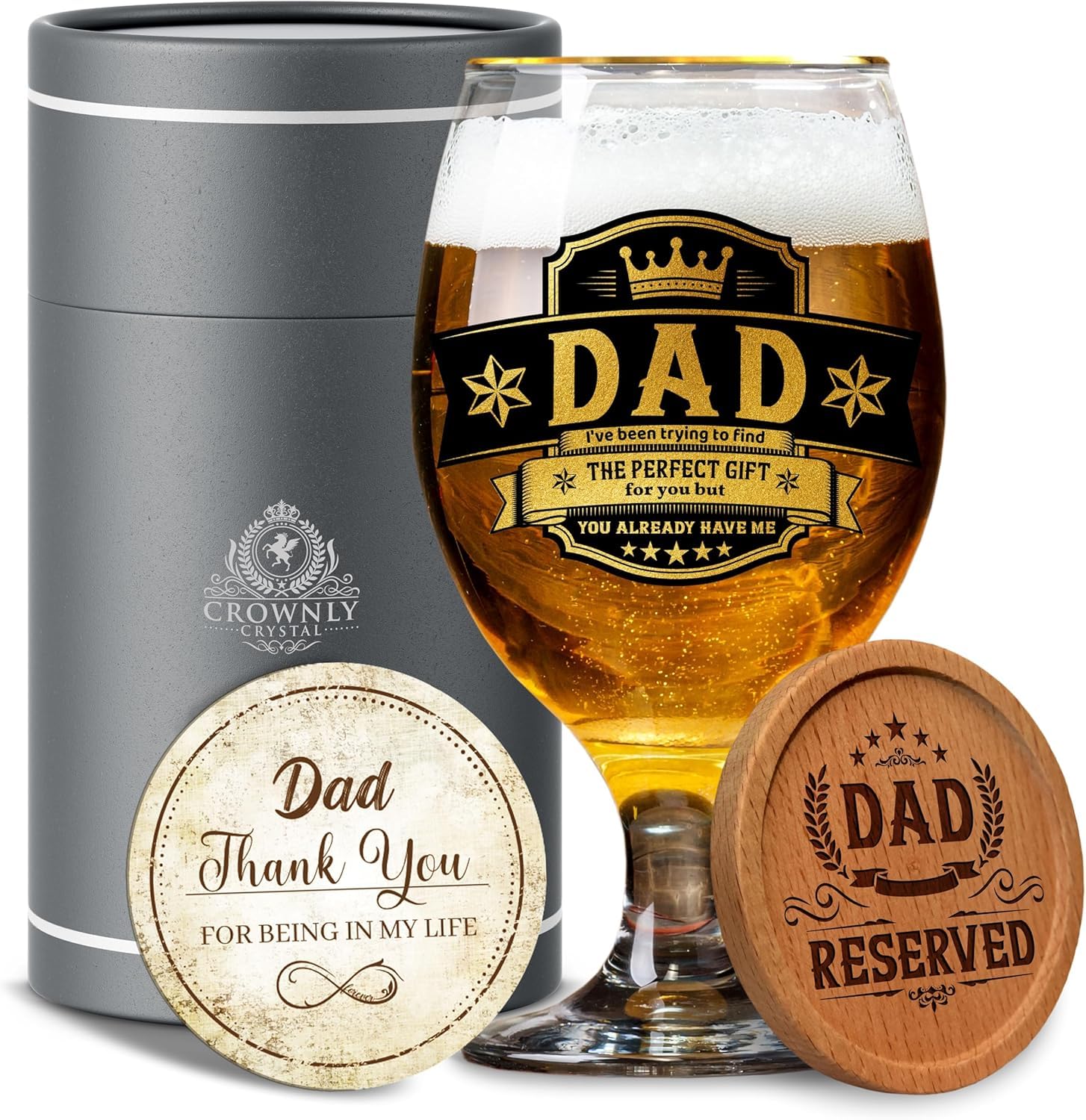 Crownly Crystal Men's Dad Best Gift Crownly Crystal® Dad Birthday Gifts Pint Glasses Personalised Gifts For Daddy Beer Glasses Gifts From Daughter Son Happy Birthday