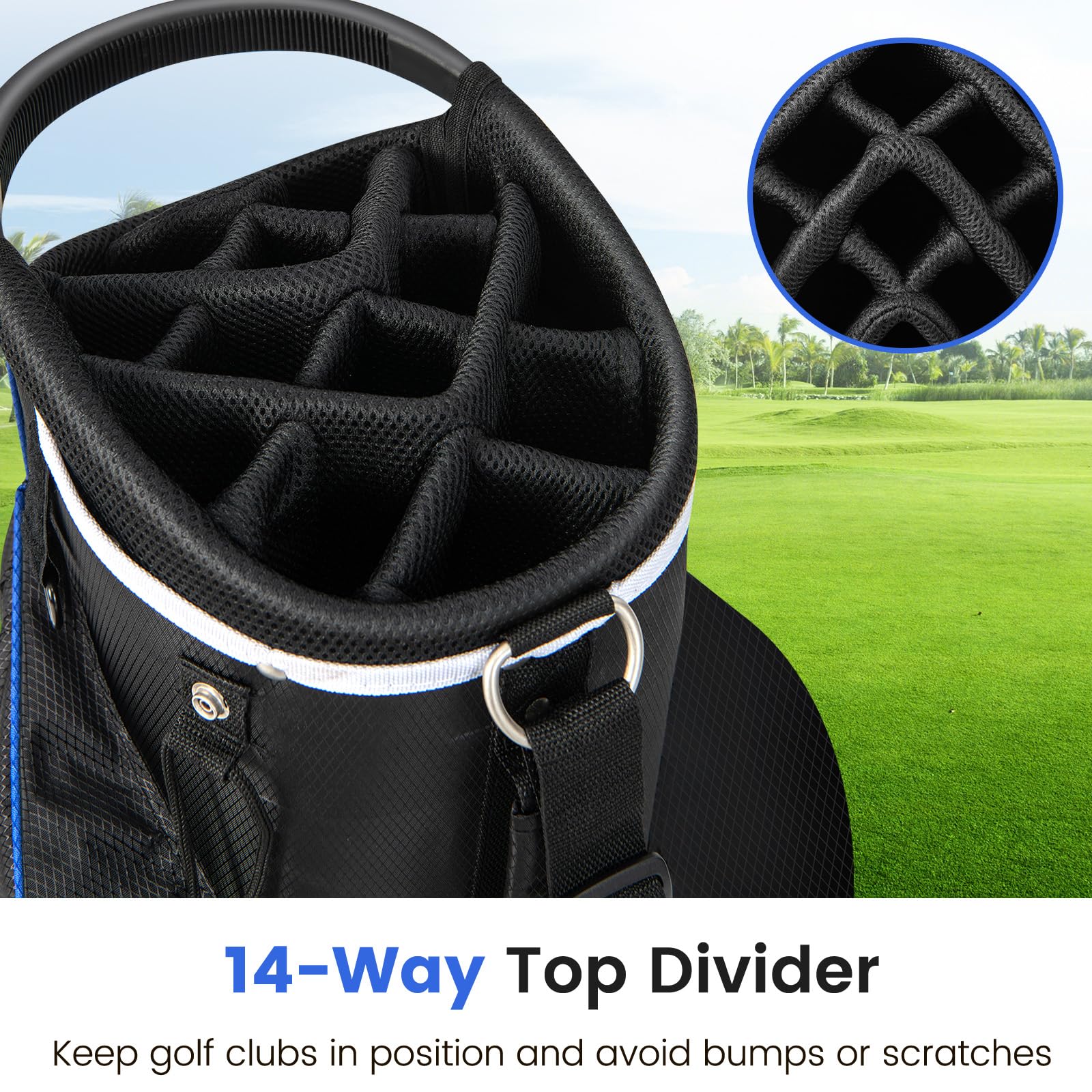 LIFEZEAL Sacca Golf, Travel Bag, Custodia a 14 Scomparti, Borsa Golf a Spalla, Leggera, Impermeabile, Portatile, con Cinghia, Portabicchierie, 9 Sacchi, Borsa Termica, Portaombrello