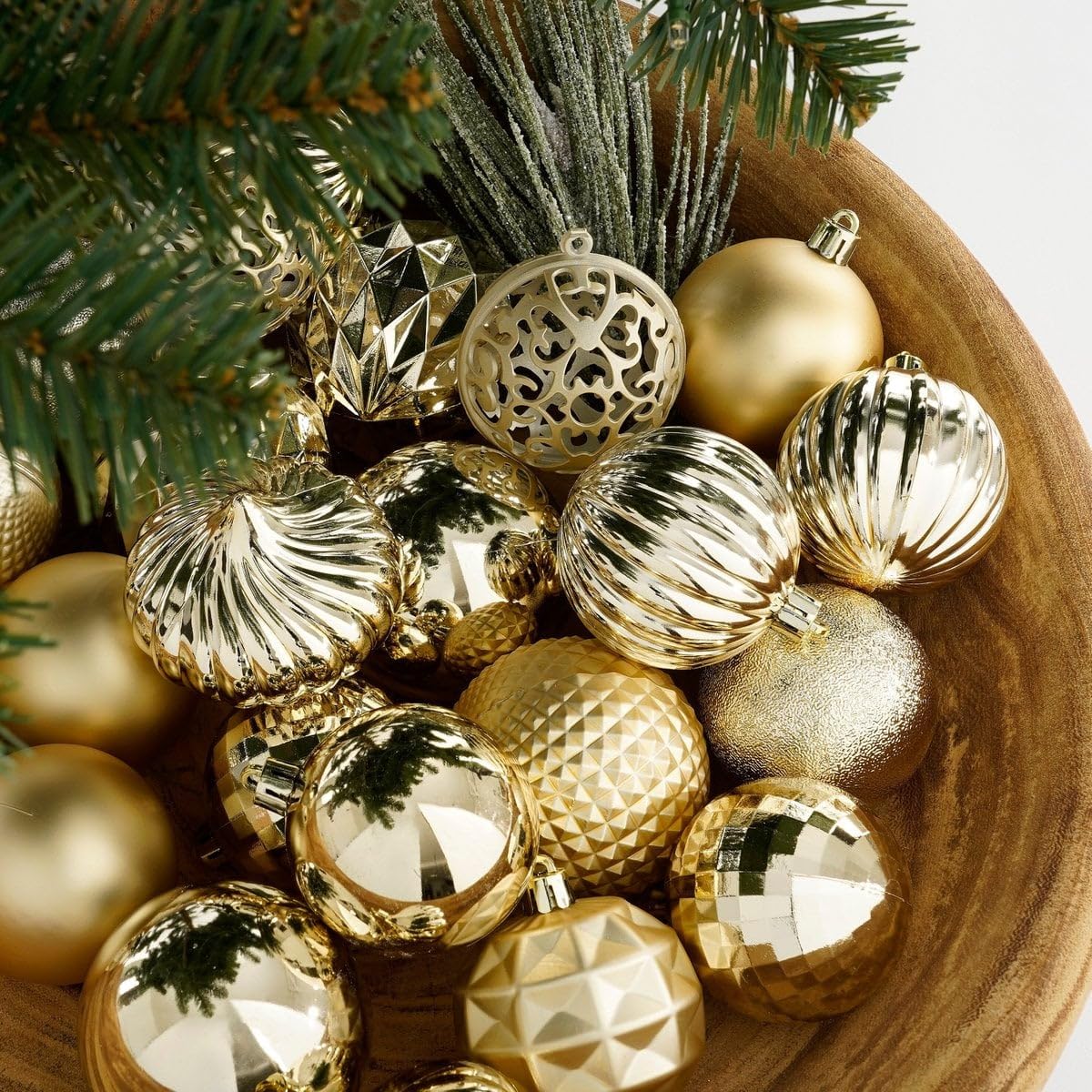 Weihnachtskugel Set Enthält Recyceltes Polystyrol, Unzerbrechlich, Weihnachtsbaum Dekoration, Christbaumschmuck, Für Kinder Haustiere, Champagne, 60 Stück Ø7 cm