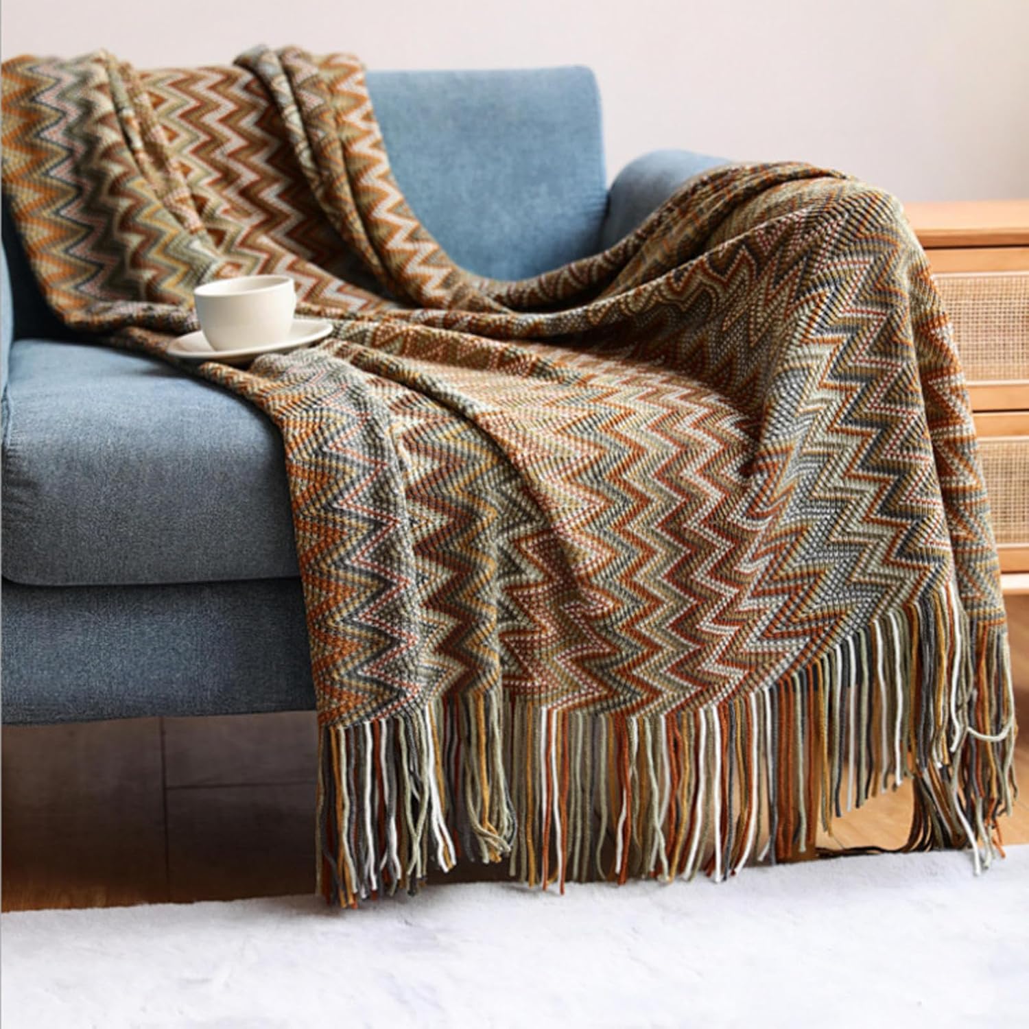 Knitted Blanket Bohemian Light Luxury Knitted Plush Blanket Thread Blanket Sofa Blanket Office Air Conditioning Cover Blanket Car Carrying Blanket Outdoor Camping Blanket