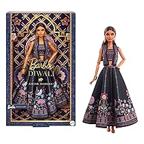 Barbie Signature – Diwali by Anita Dongre, bambola da collezione con look Midnight Bloom, lehenga disegnato per la festa delle luci e piedistallo, giocattolo da collezione, 6+ anni, HRM91