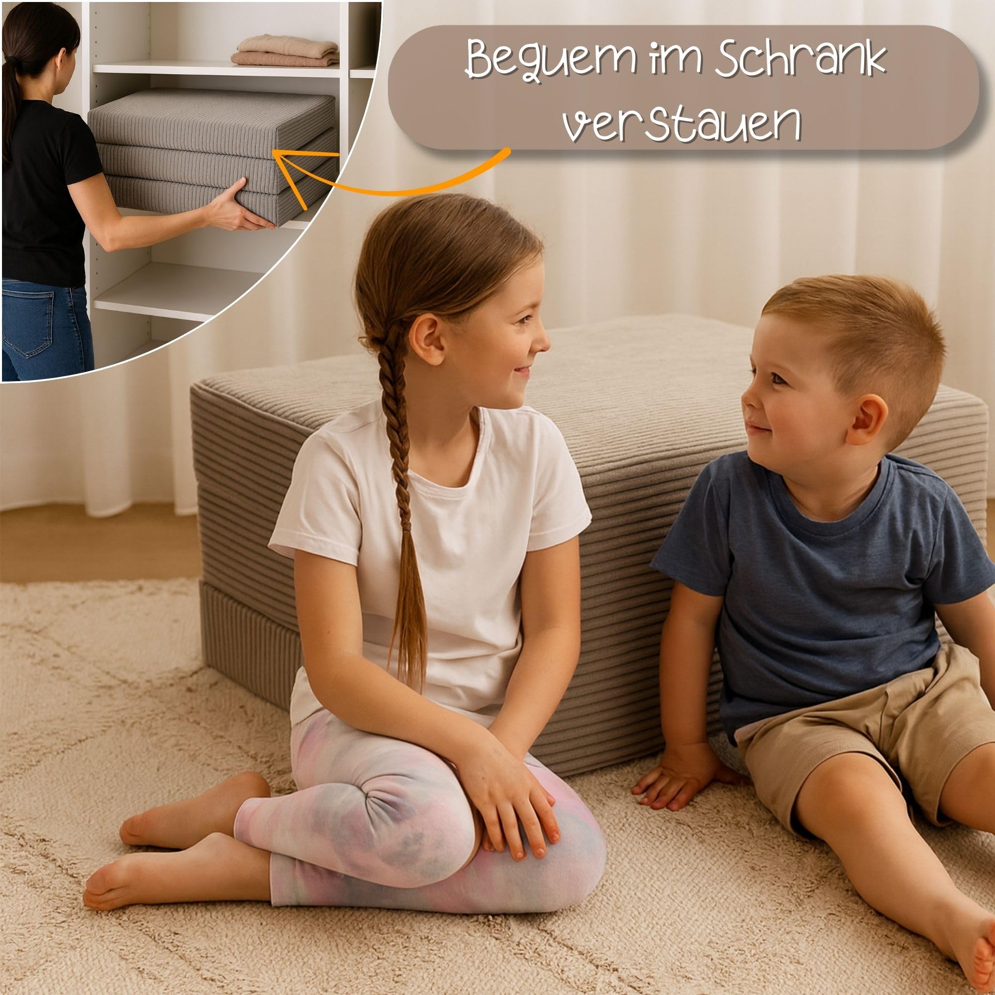 Totsy Baby Colchon Plegable Niños 60x120 cm Cama Supletoria Invitados Colchón de Suelo Habitación Infantil Colchón de Viaje Portátil Compacto Funda Desenfundable Lavable Oeko-Tex 60 x 120 Marrón