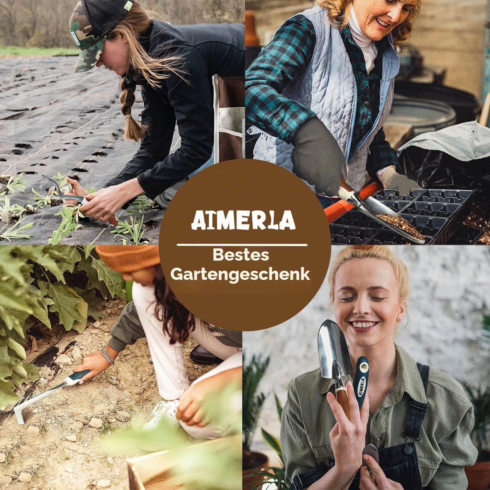 Aimerla Gartengeräte-Set mit 9 robusten Gartengeräten mit rutschfestem Gummigriff mit großer Gartentasche für Werkzeuge, langlebige Handwerkzeuge für Gartenarbeit, Jäten, Gartenarbeit, Geschenke für